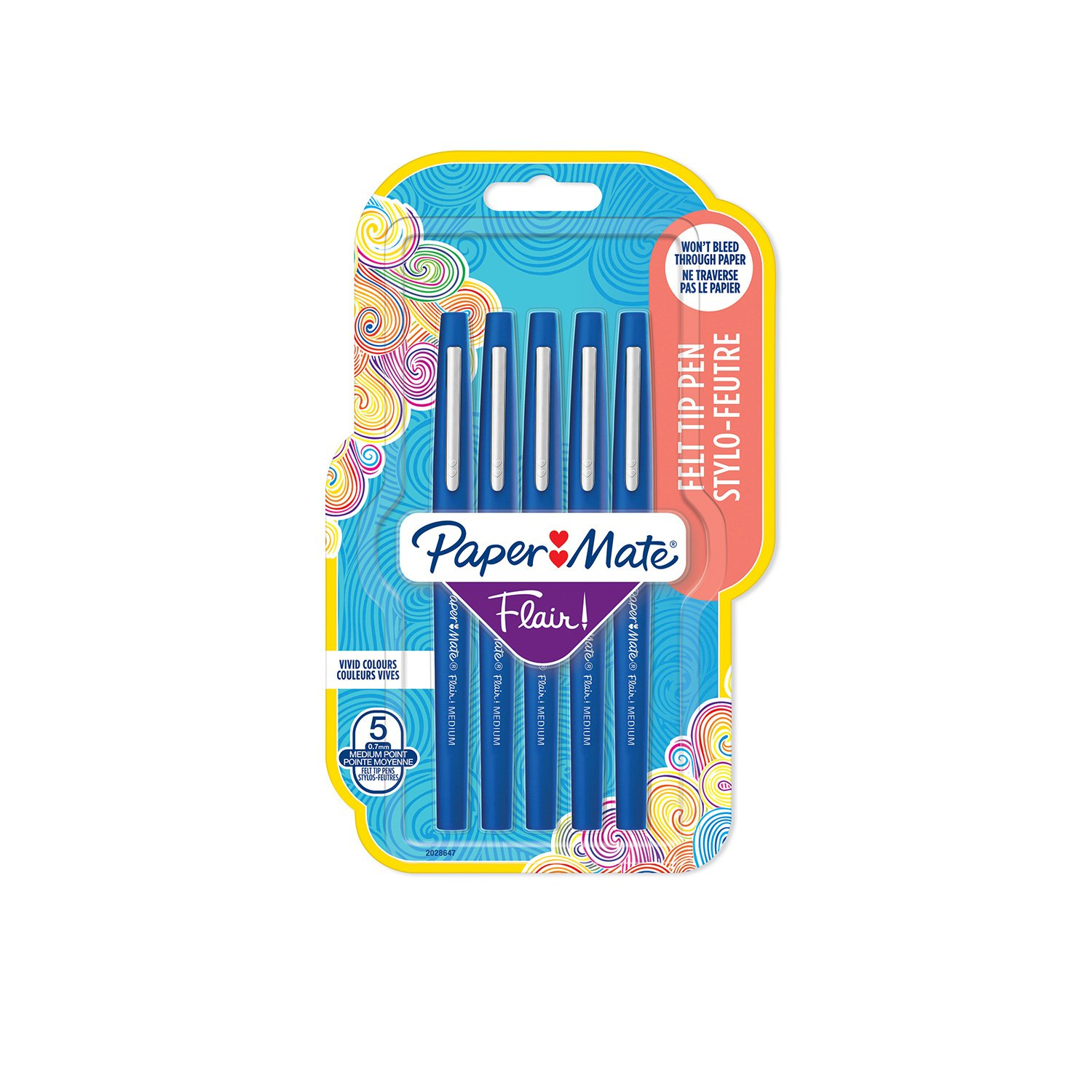 Flair® | Filzstifte | 5er Blister | Strichstärke: M / 0,7 mm | Schreibfarbe: blau