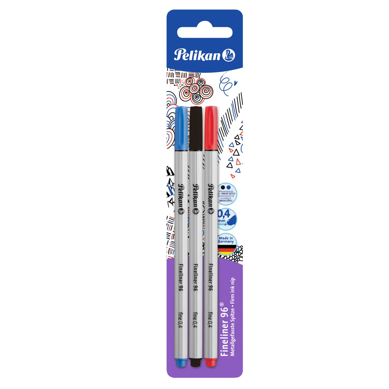 Fineliner 96 farbig sortiert schwarz/rot/blau 0.4mm Blister
