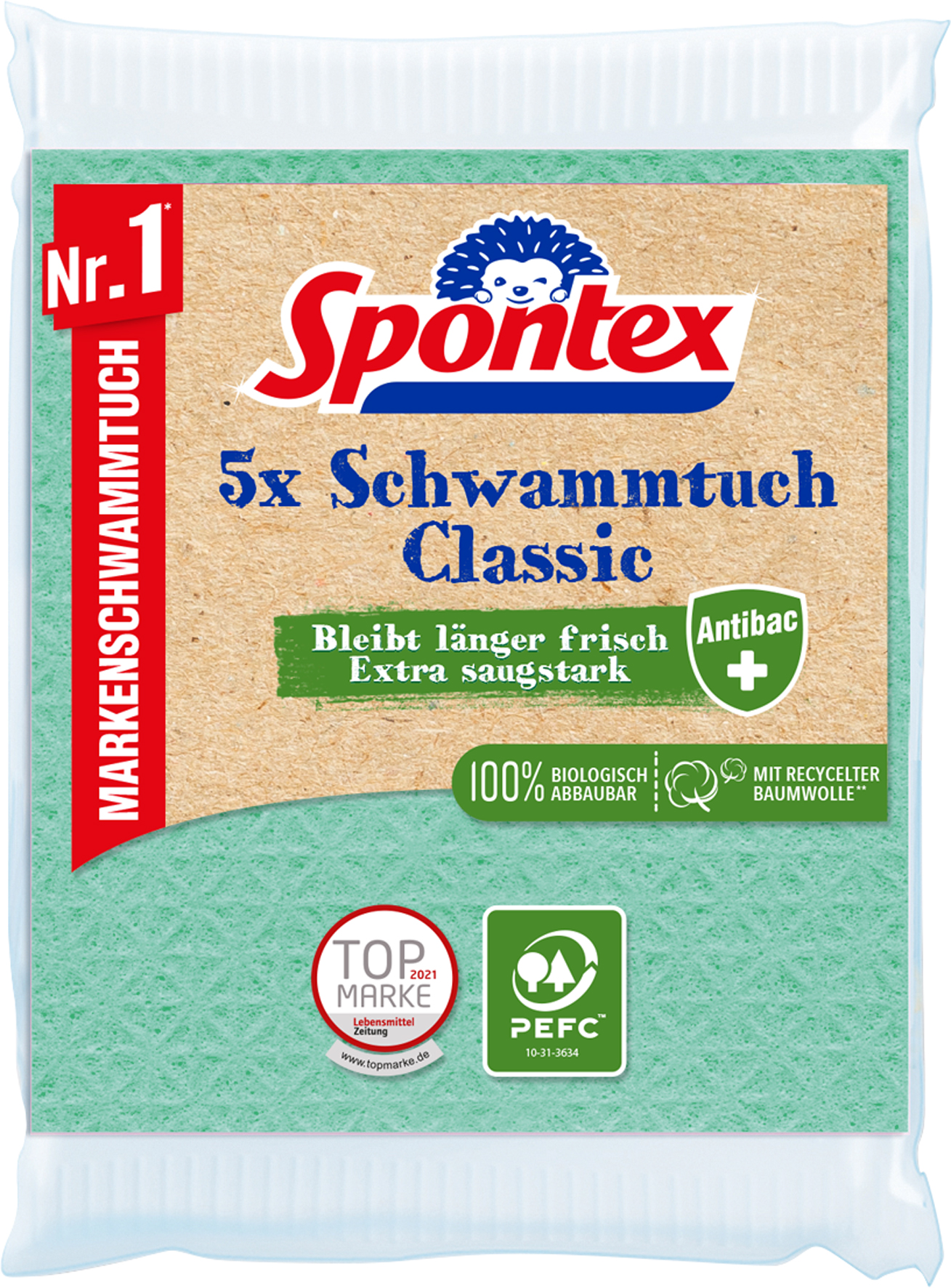 19200216_Spontex_Schwammtuch_Classic_PEFC_NEU_300dpi Spontex Schwammtuch Classic Antibac PEFC 5er Pack