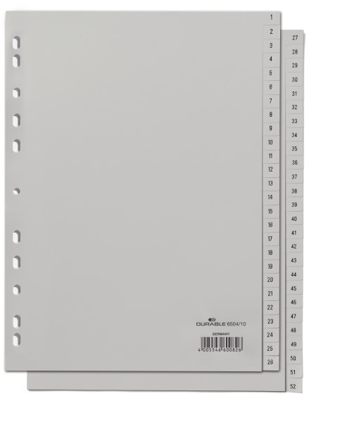 Zahlenregister – A4 – 1–52 – grau