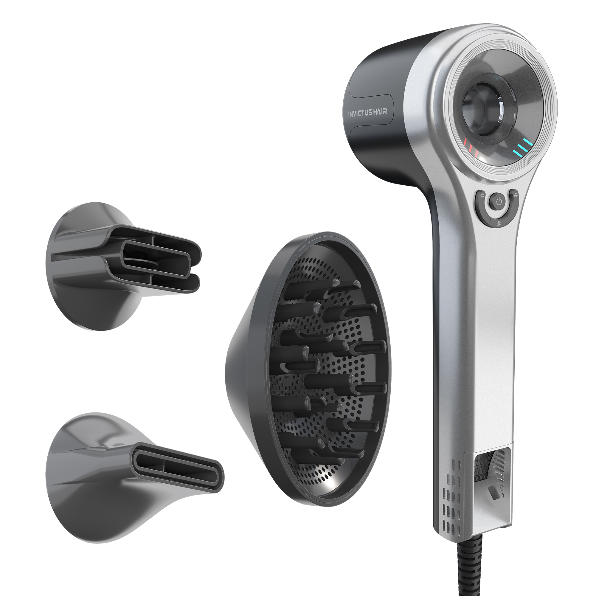 Hair D7 Haartrockner Set 4-tlg, 1600 W, Schwarz-Stahlsilber Hair D7 Haartrockner Set 4-tlg, 1600 W, Schwarz-Stahlsilber