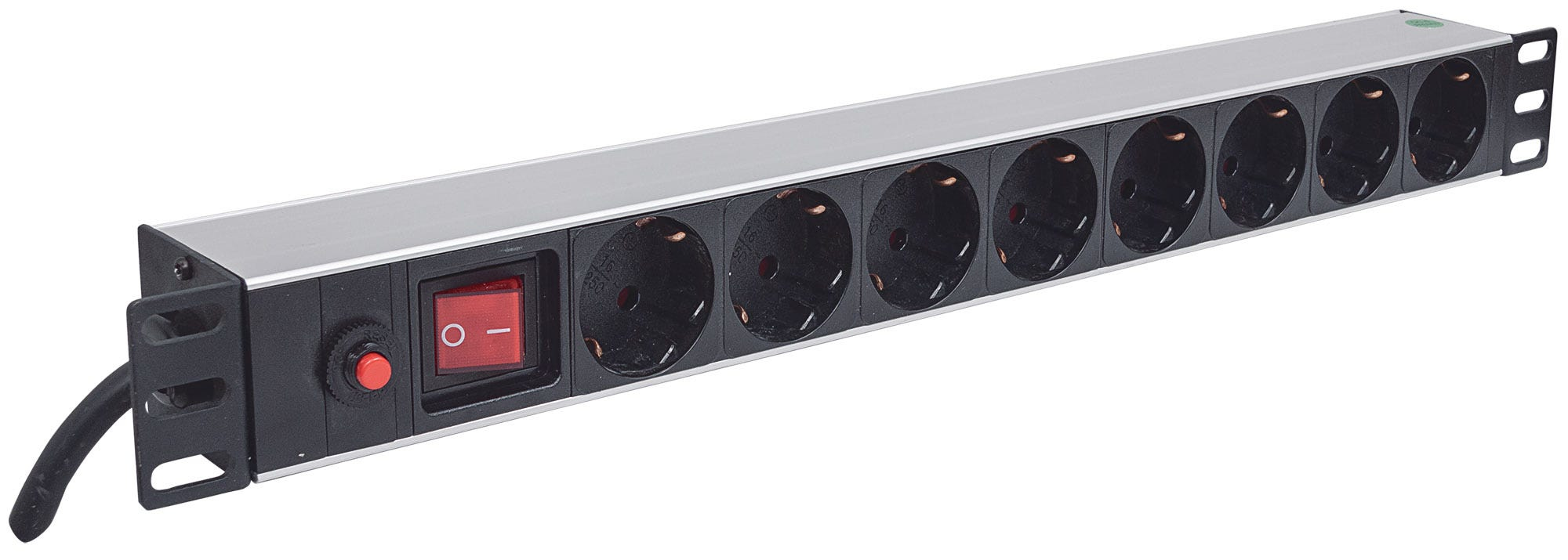 19" 8-fach Steckdosenleiste, Schutzkontakt, Überlastschalter, Netzschalter, 3 m Stromkabel, 1 HE - Steckdosenleiste (Rack - einbaufähig)