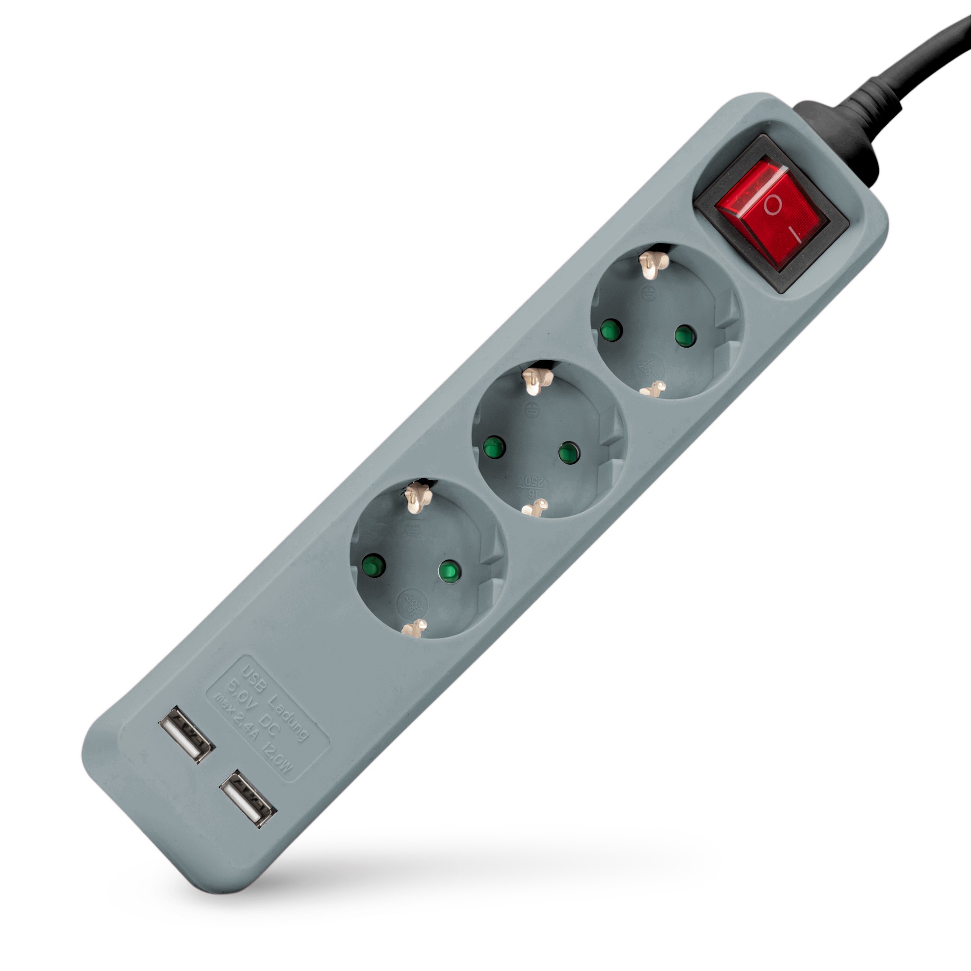 Steckdosenleiste 3fach 2x USB-A, 1,5m grau