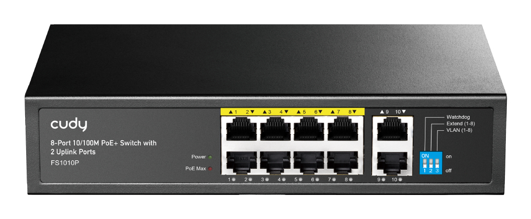 FS1010P | 8-Port Fast Ethernet PoE+ Switch | 2 Uplink-Ports | 120 W | Unmanaged