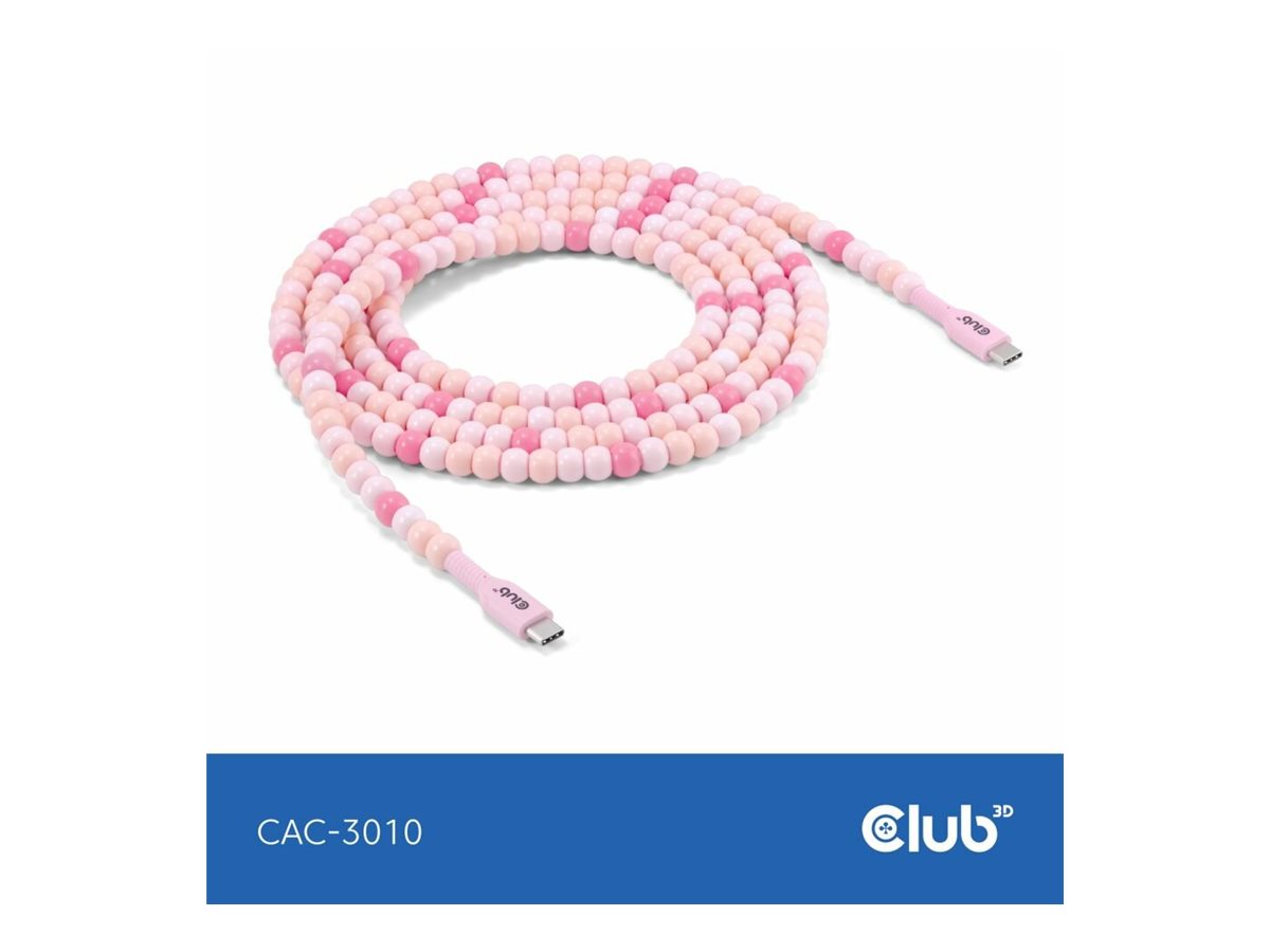 Club3D Lifestyle USB-C Perlen-Kabel  PD60W,480Mbps 2m rosa retail
