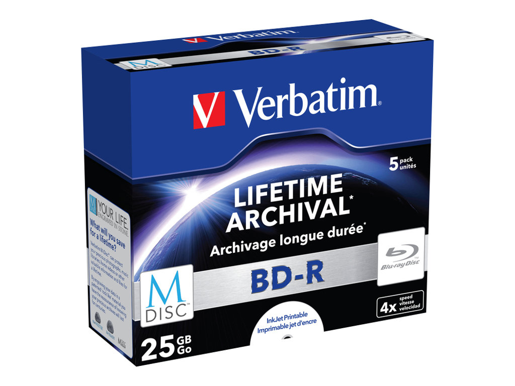 M-Disc - 5 x BD-R - 25 GB 4x - mit Tintenstrahldrucker bedruckbare Oberfläche - Jewel Case (Schachtel)