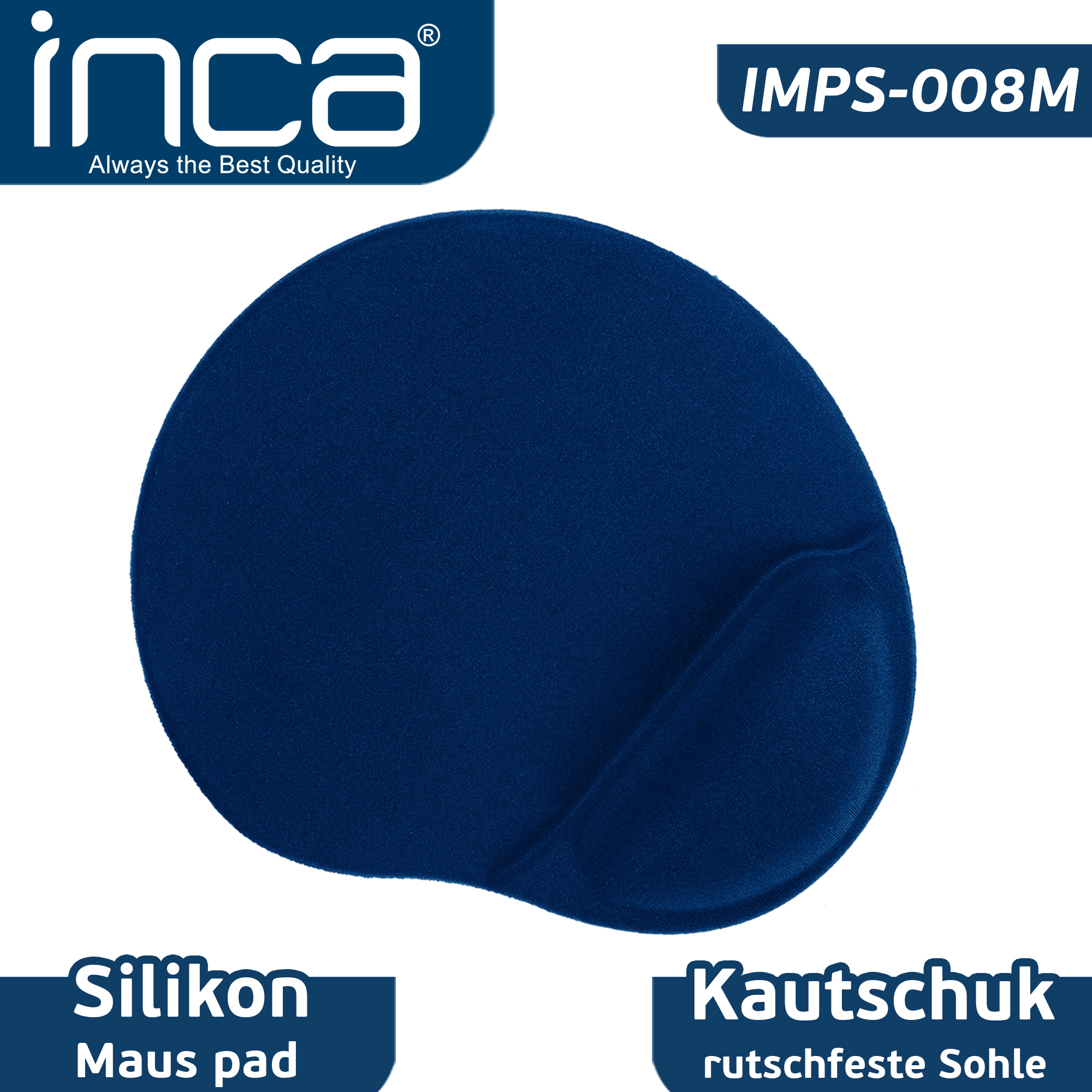INCA IMPS-008M Mauspad mit Handgelenkauflage – 245 × 220 mm – Blau