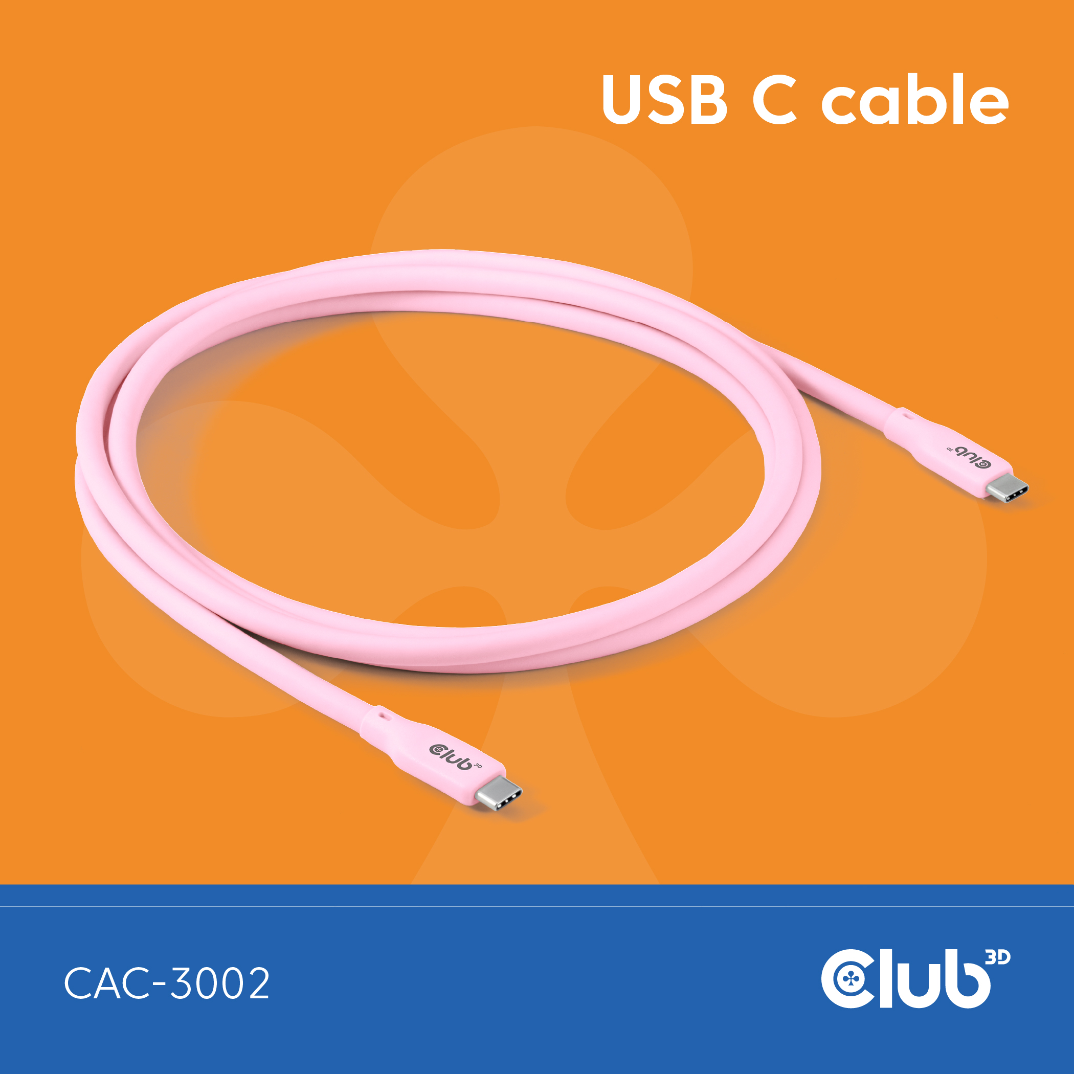 Club3D Lifestyle USB-C Kabel  PD 240W,20Gbps  2m rosa  St/St retail