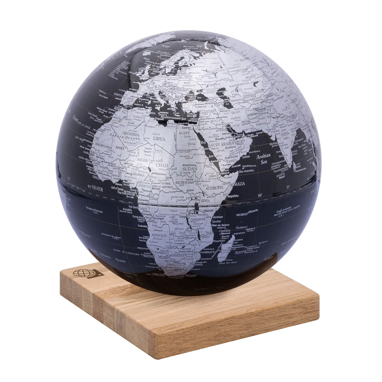 Globus EXPLORER 360° – Design-Globus 25 cm – Schwarz / Silberfarben glänzend