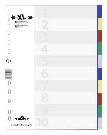 Ordnerregister – A4 – 10-teilig – blanko – 2×5-farbig – überbreit