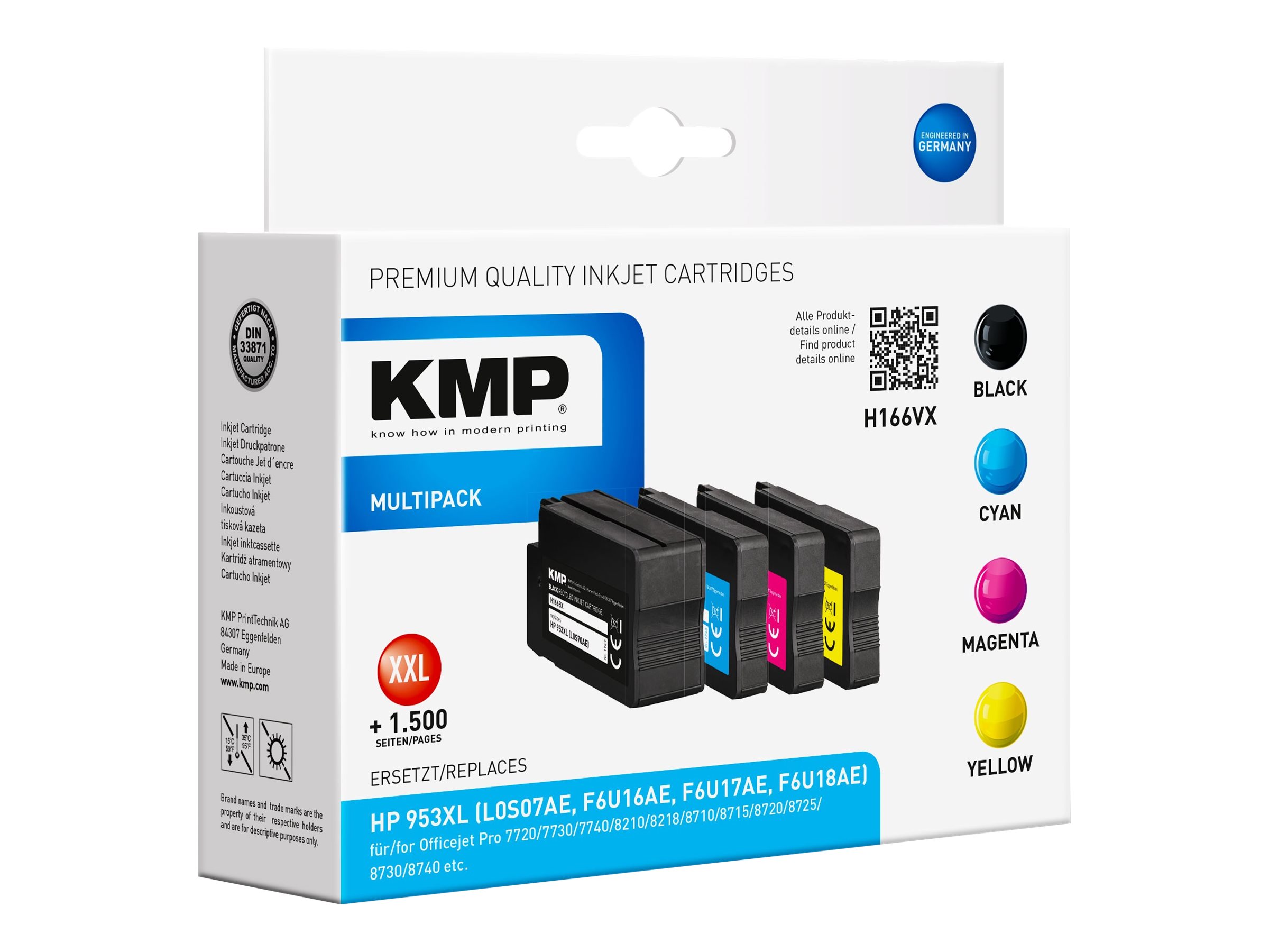 MULTIPACK H166VX - 4er-Pack - Hohe Ergiebigkeit - Schwarz, Gelb, Cyan, Magenta - kompatibel - Tintenpatrone (Alternative zu: HP F6U18AE, HP F6U16AE, HP F6U17AE, HP L0S70AE)