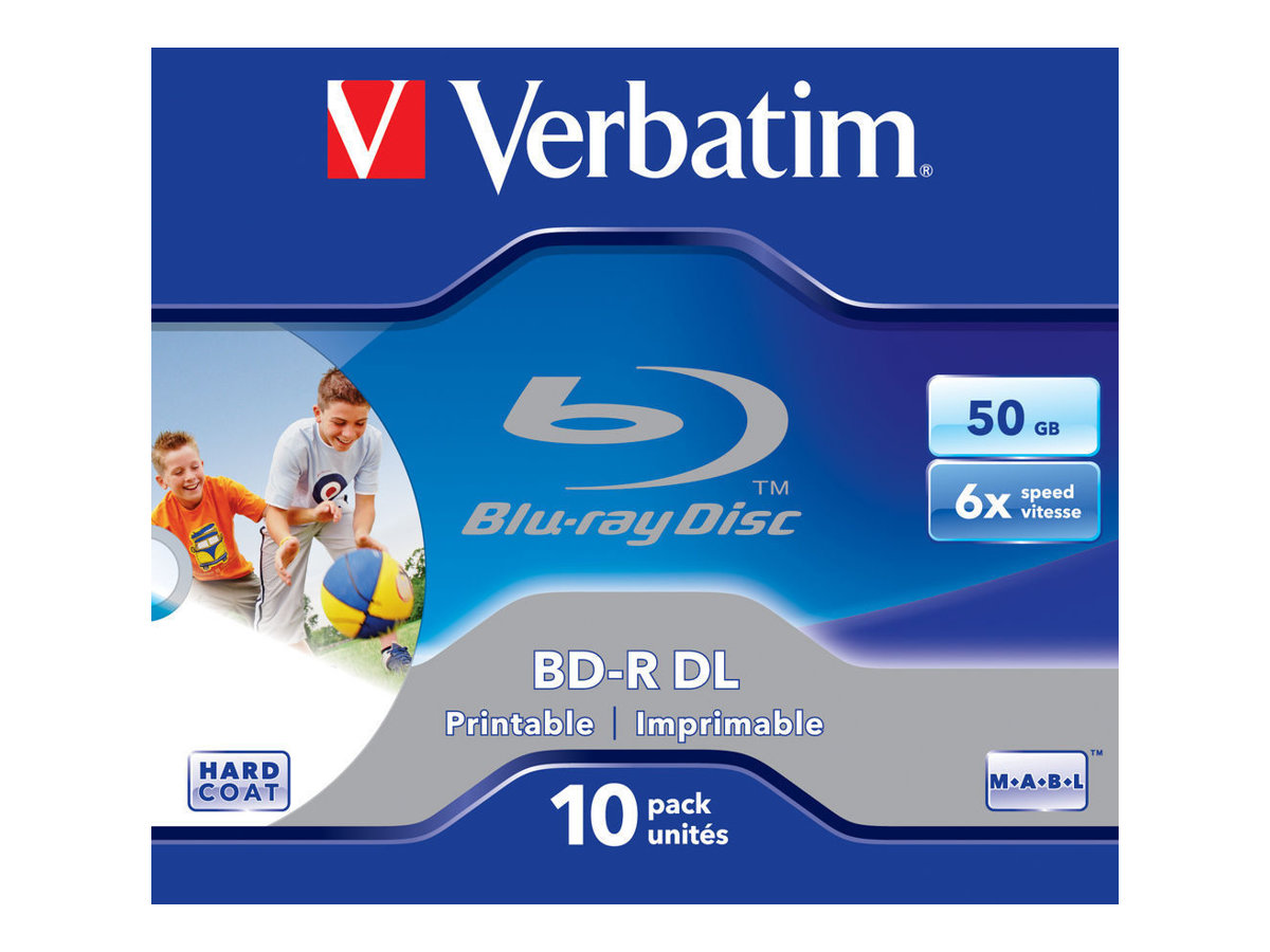 10 x BD-R DL - 50 GB 6x - mit Tintenstrahldrucker bedruckbare Oberfläche - Jewel Case (Schachtel)