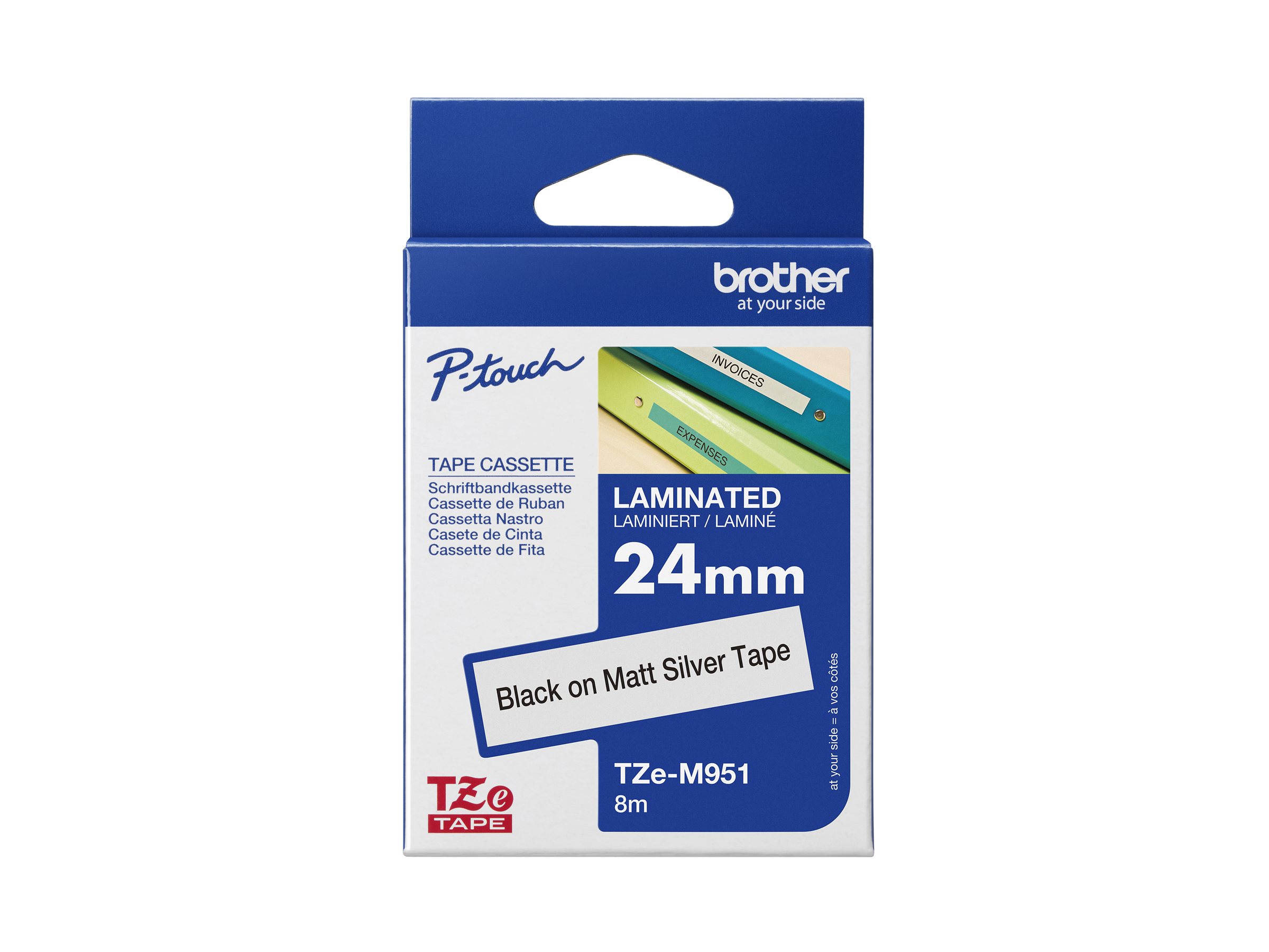 Schriftbandkassette Brother 24mm silber-metallic/schwarz