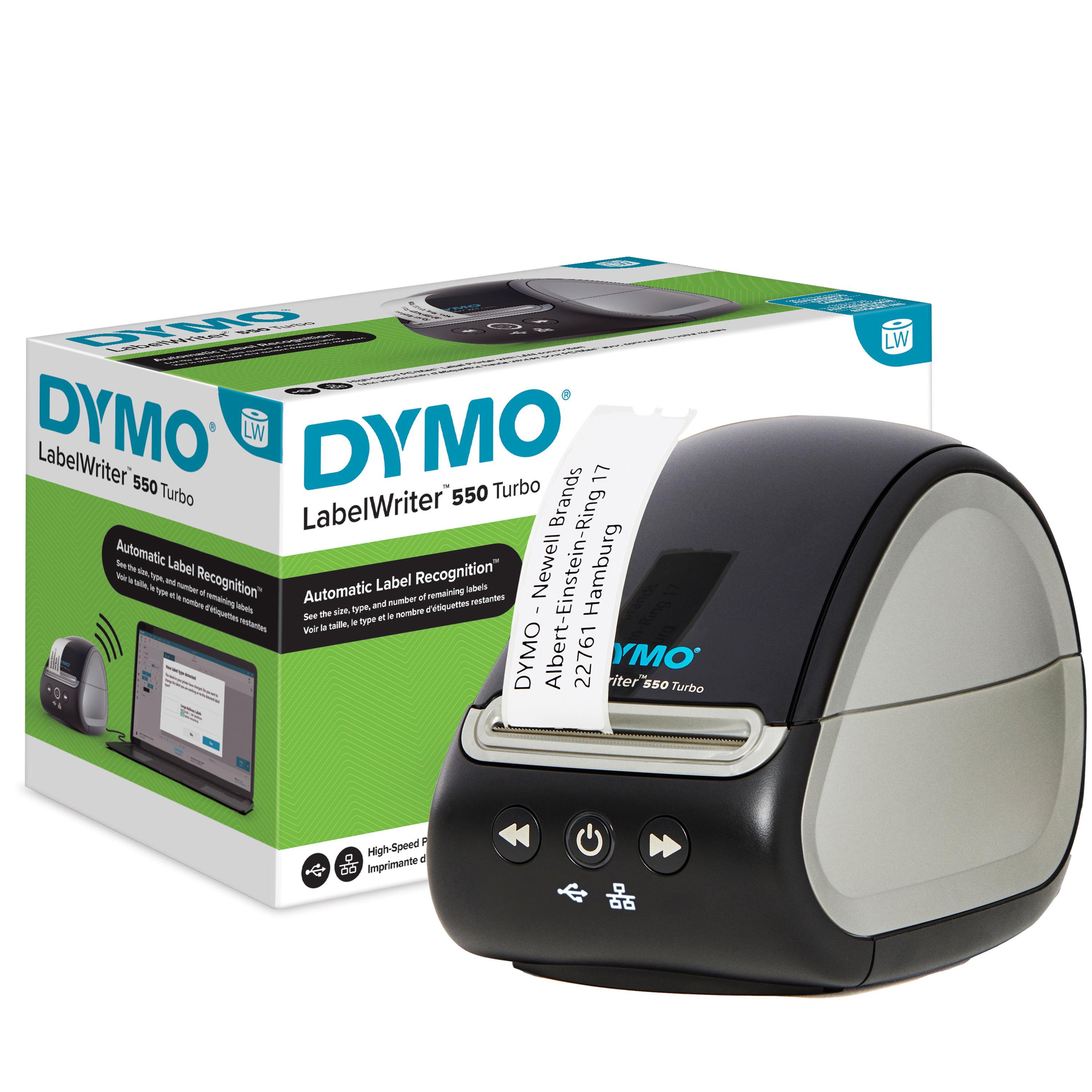 LabelWriter 550 turbo | Etikettendrucker für bis zu 90 Etiketten/Minute | USB & Ethernet | 300 dpi. Thermodirekt | für Etiketten bis 60mm Breite