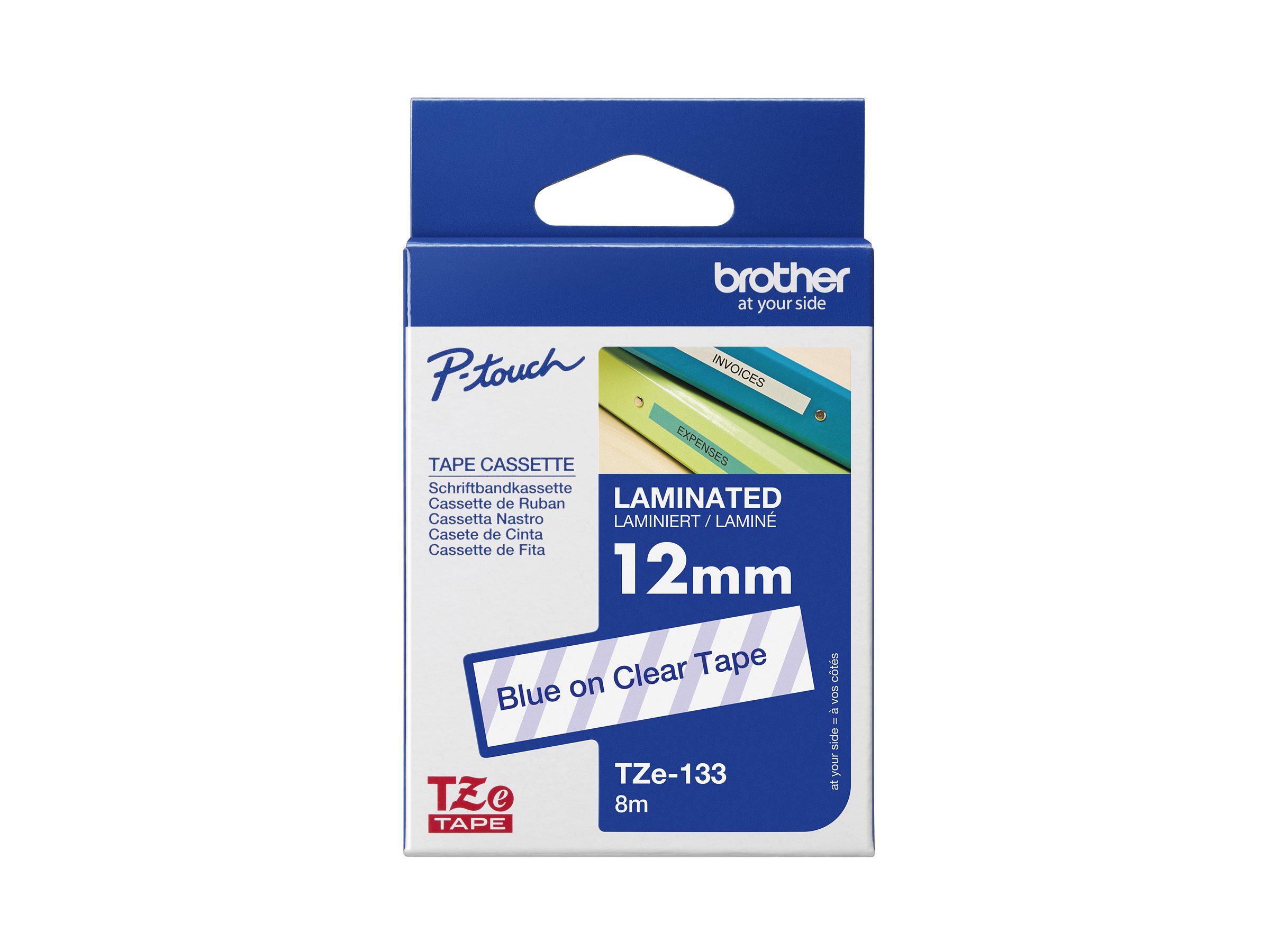 Schriftbandkassette Brother 12mmx8m farblos/blau TZe133