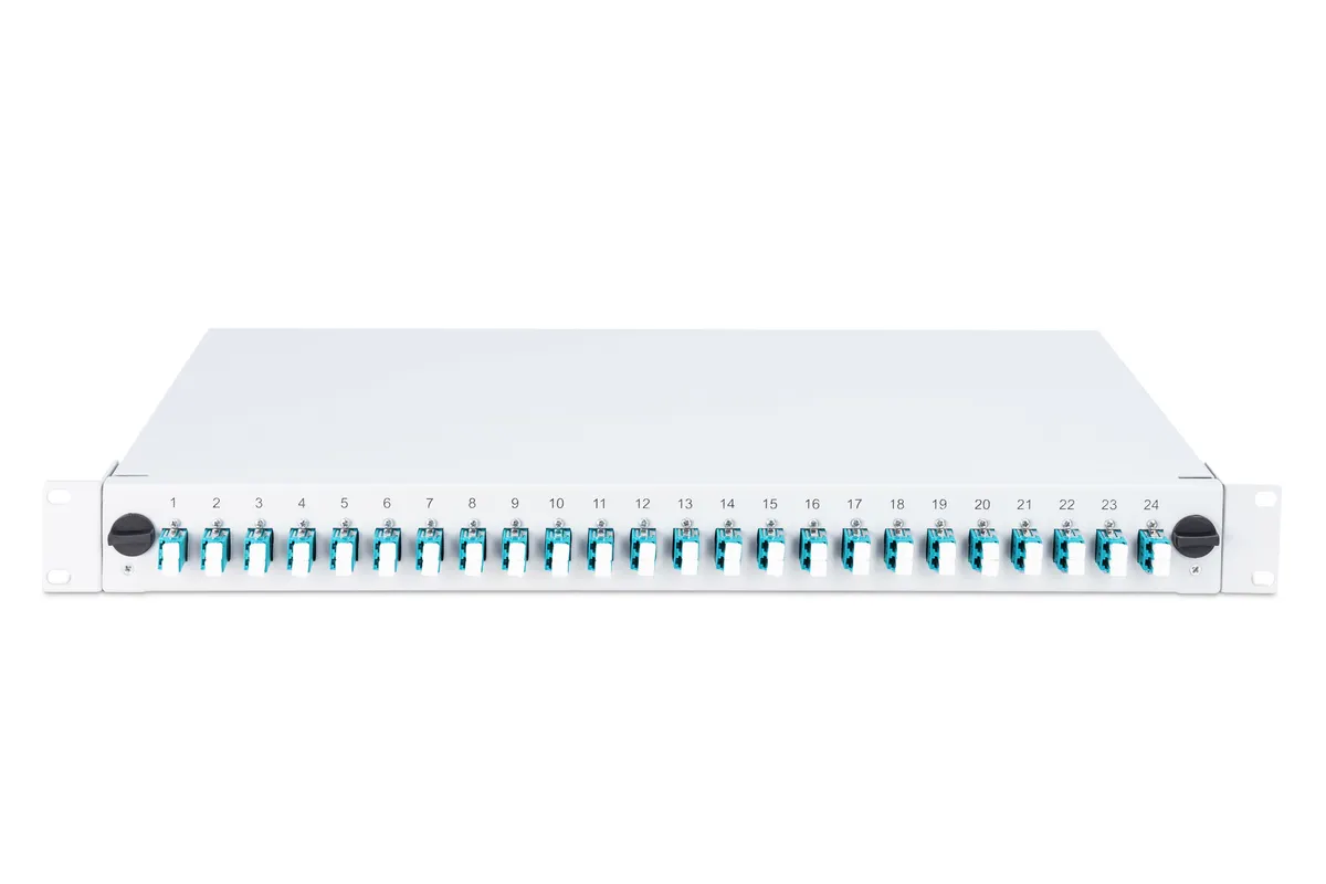 DN-96332/3 | LWL-Spleißbox 19" 1HE | 24x LC Duplex | 48 Fasern | OM3 | RAL 7035