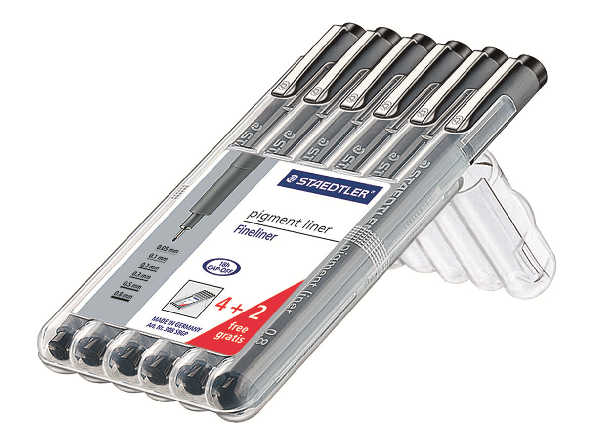 pigment liner 308 - Schwarz - Grau - 6 Stück(e)