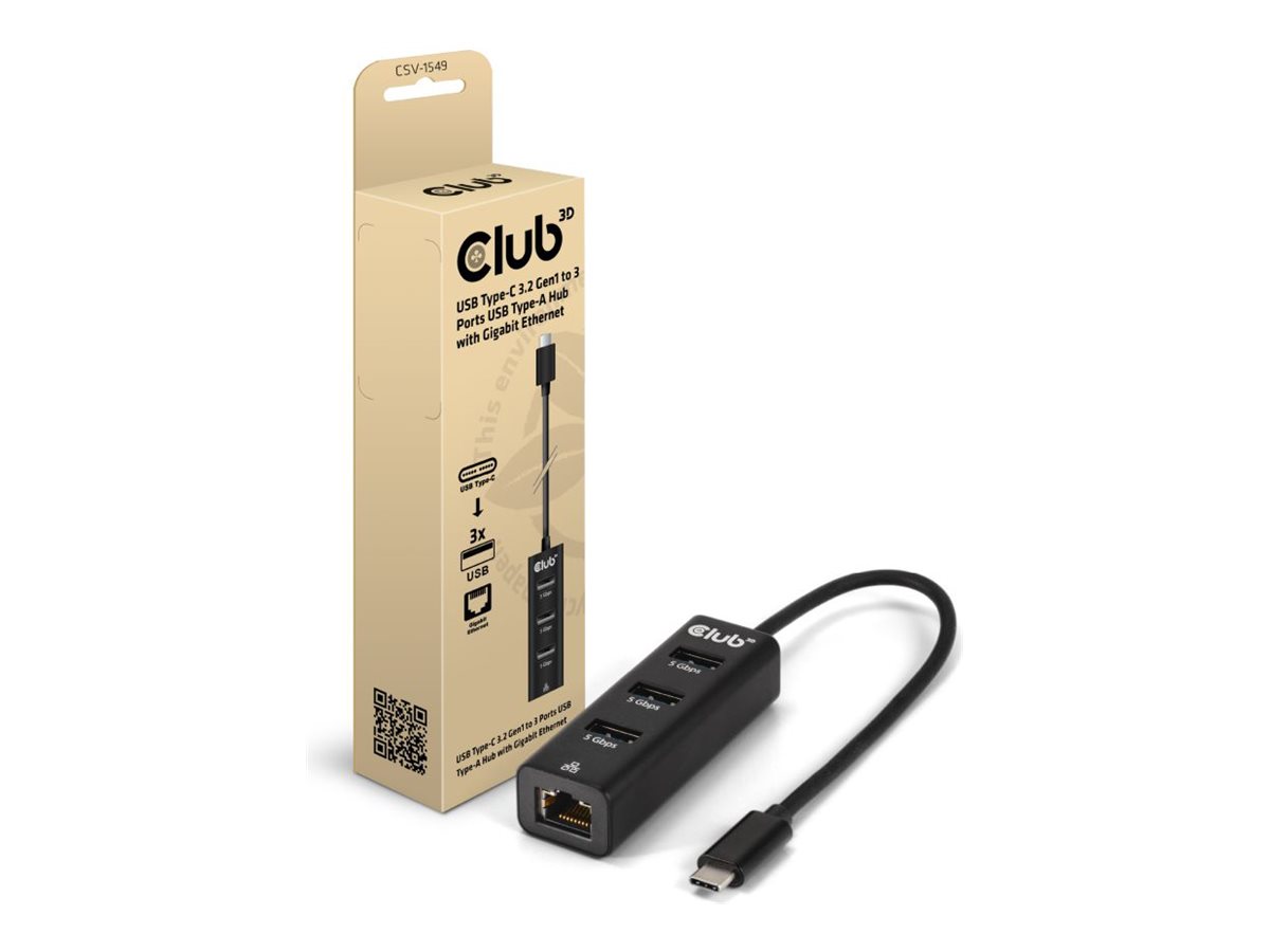 Club3D USB-Hub USB Typ-C 3.2 > 3x USB Typ A       1Gbps retail