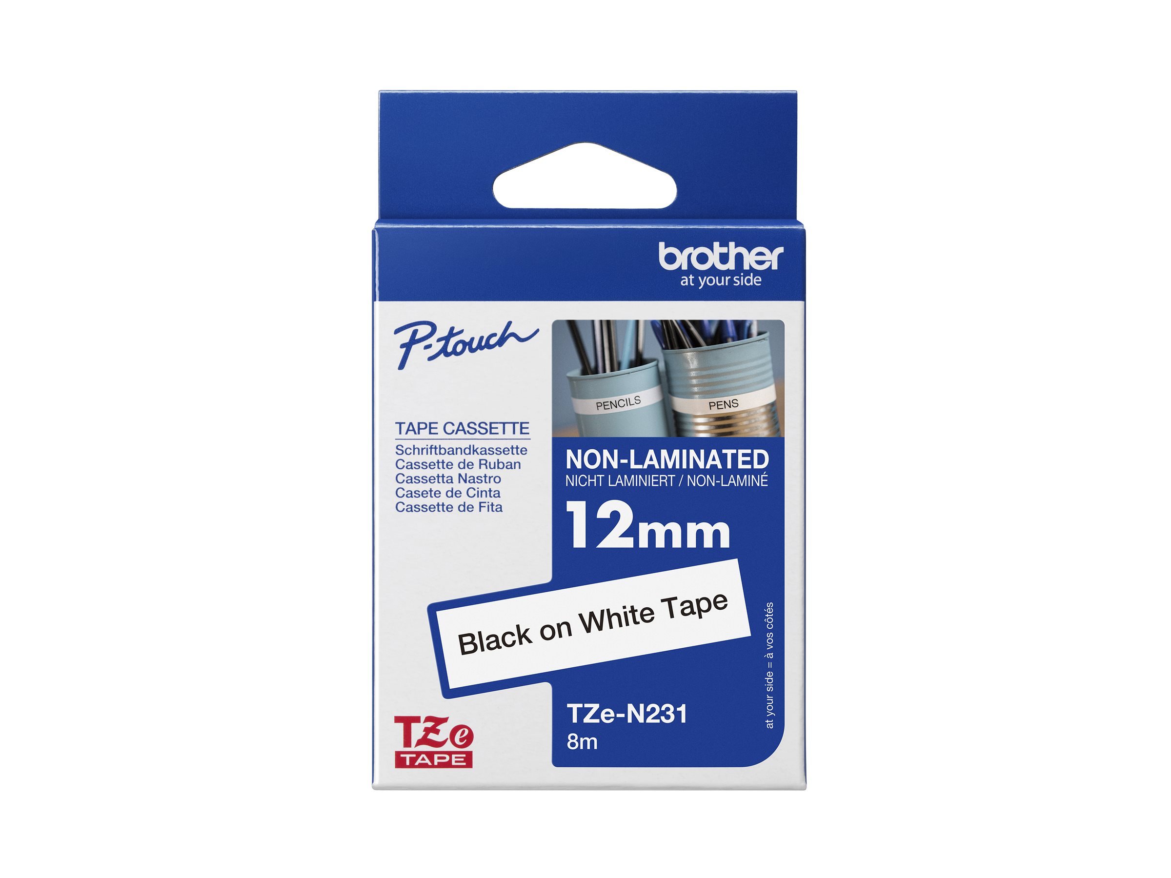 Schriftbandkassette Brother 12mm weiß/schwarz TZEN231