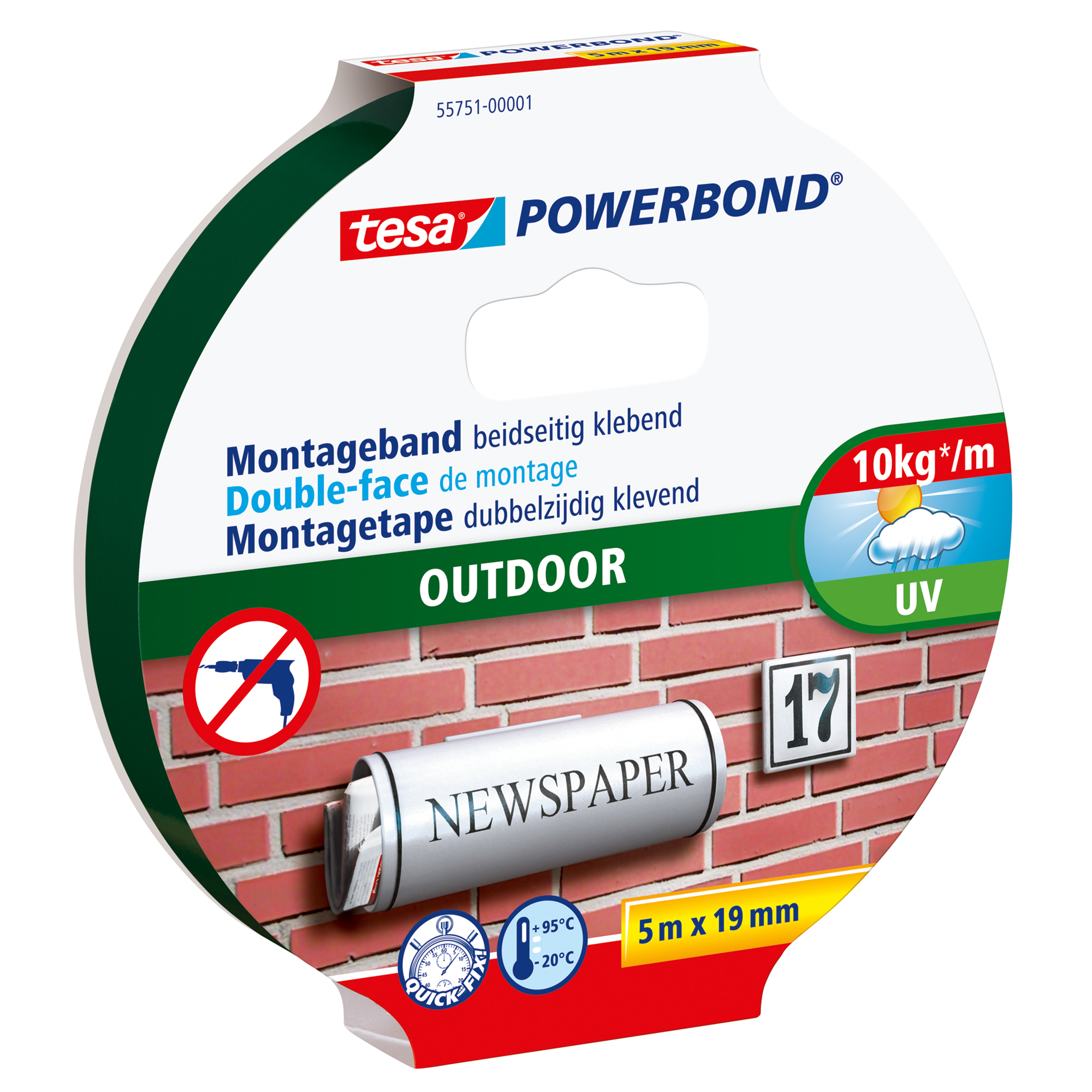 Powerbond OUTDOOR - Montageband - Schwarz - 5 m - Outdoor - Mauerziegel - Metall - Kunststoff - Stein - 19 mm