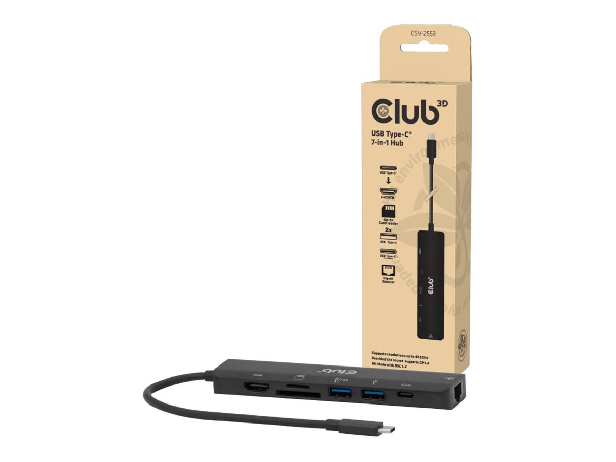 Club3D USB-C 7in1-HUB >HDMI/2xUSB/USB-C/LAN   4K60Hz  PD100W retail