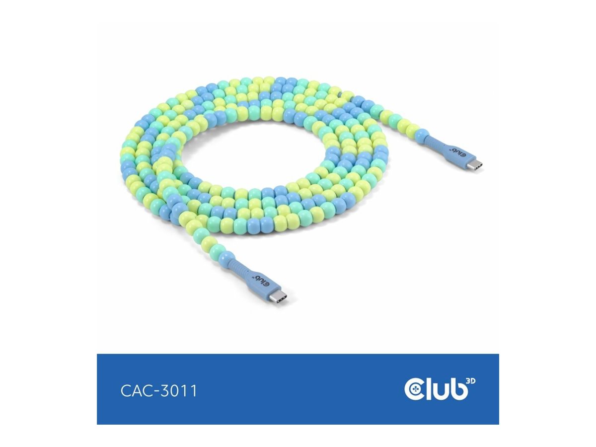 Club3D Lifestyle USB-C Perlen-Kabel  PD60W,480Mbps 2m blau retail
