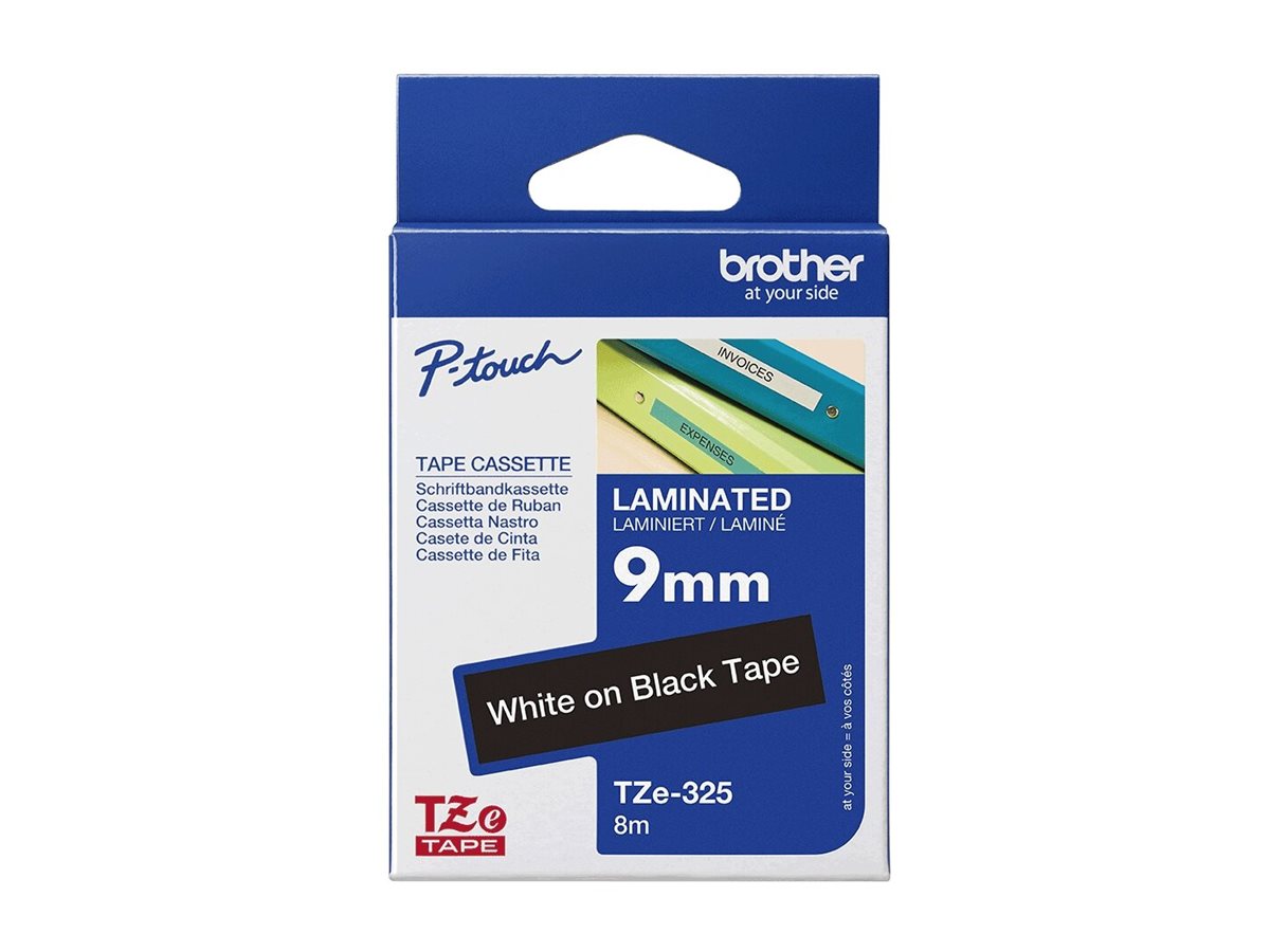 Schriftbandkassette Brother 9mm weiß/schwarz TZE325