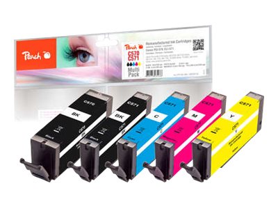 Multi Pack - 5er-Pack - S - Schwarz, Gelb, Cyan, Magenta, Photo schwarz - kompatibel - wiederaufbereitet - Tintenpatrone (Alternative zu: Canon PGI-570, Canon CLI-571)