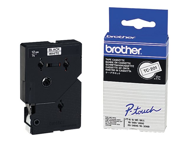 Schriftbandkassette Brother 12mm weiß/schwarz TC201