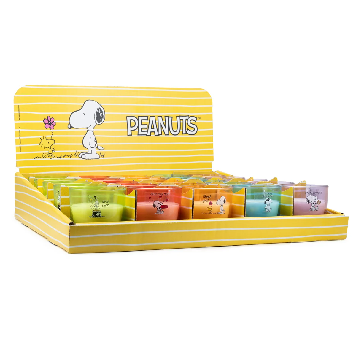 Duftkerzen Thekendisplay | 25 x 100 g | Verschiedene Düfte | Geschenkartikel | Peanuts Design