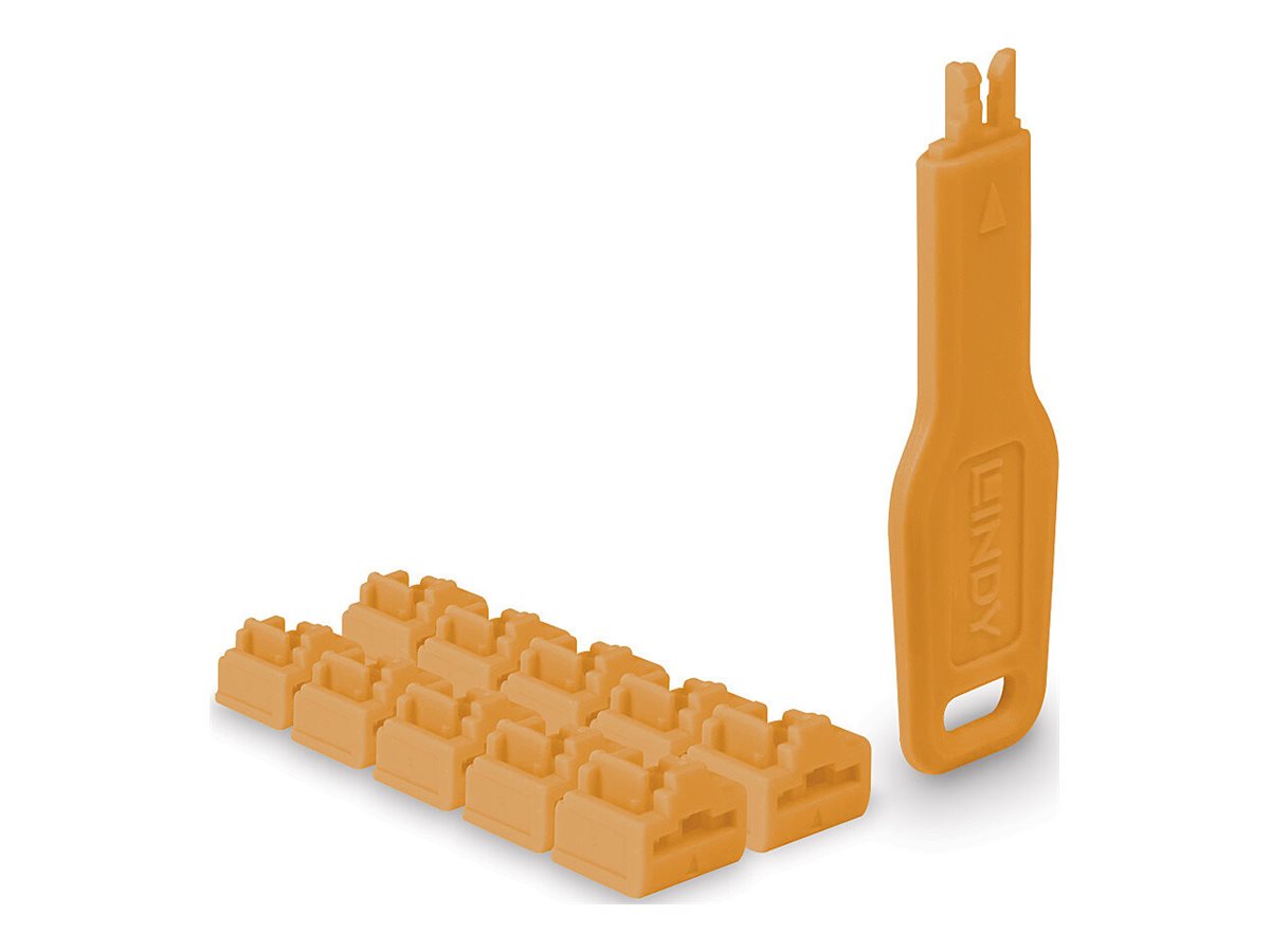 RJ45 Port Schlösser Orange, 10 Stck + 1 Schlüssel