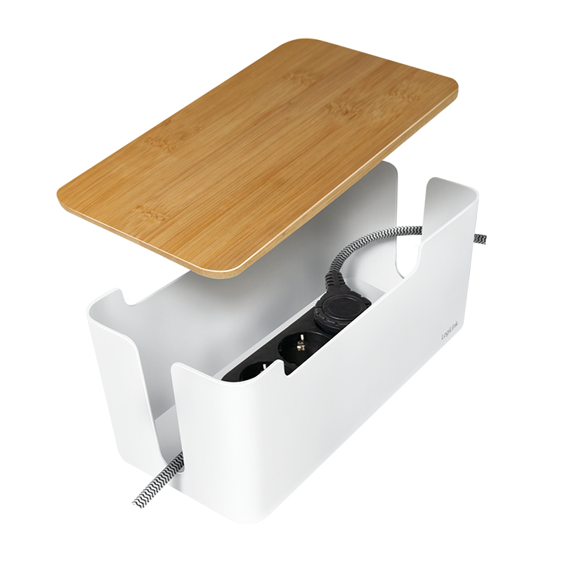 KAB0075 Kabelbox mit Bambusdeckel für Kabelmanagement Weiß