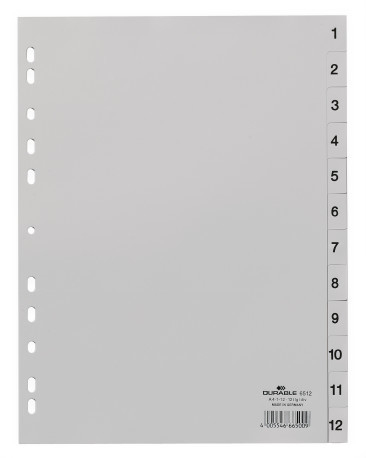 Zahlenregister – A4 – 1–12 – grau