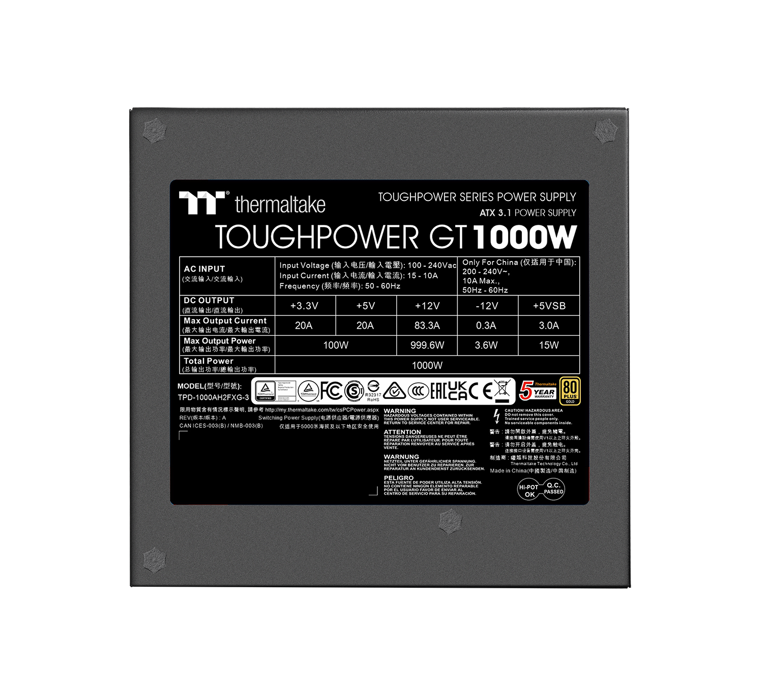 Netzteil Thermaltake Toughpower GT 1000W ATX3.1/GEN5 80+G BK retail