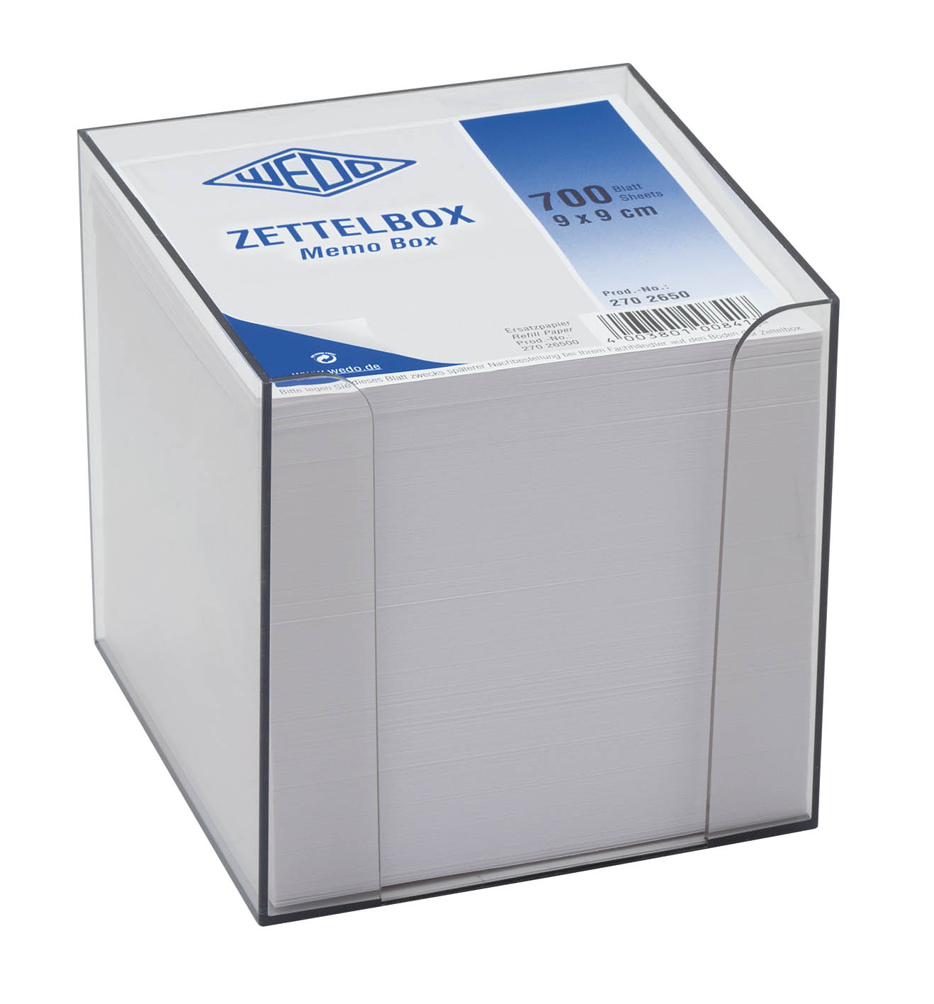 Zettelbox – 9,5 × 9,5 cm – gefüllt – Transparent