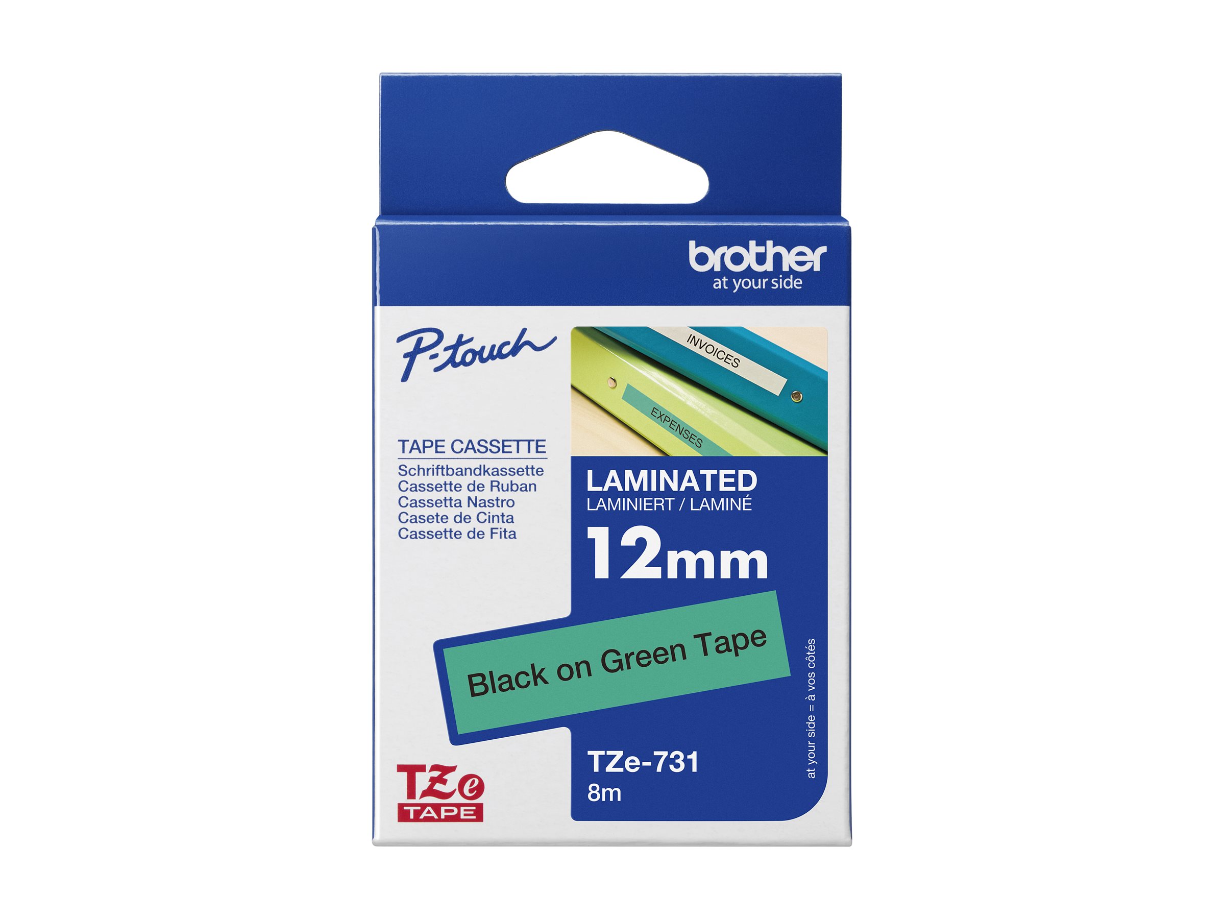 Schriftbandkassette Brother 12mm grün/schwarz TZE731