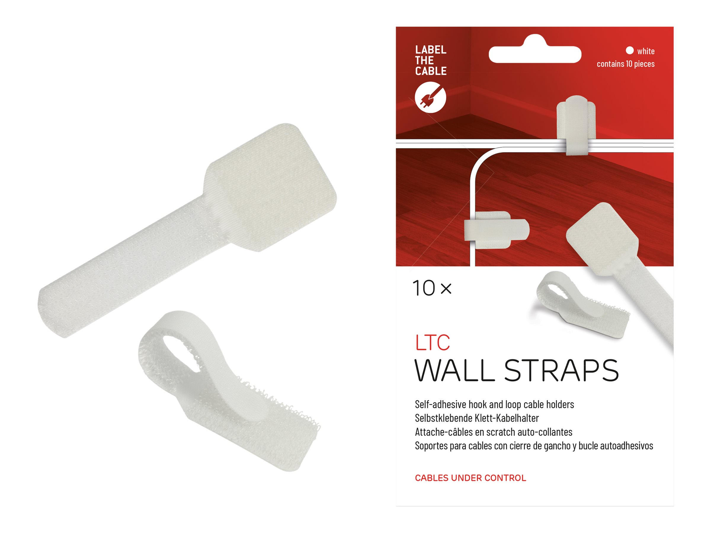 Label-the-cable LTC WALL STRAPS - Kabelhalter - Oberfläche montierbar, geeignet für Wandmontage - 9 cm - weiß (Packung mit 10)