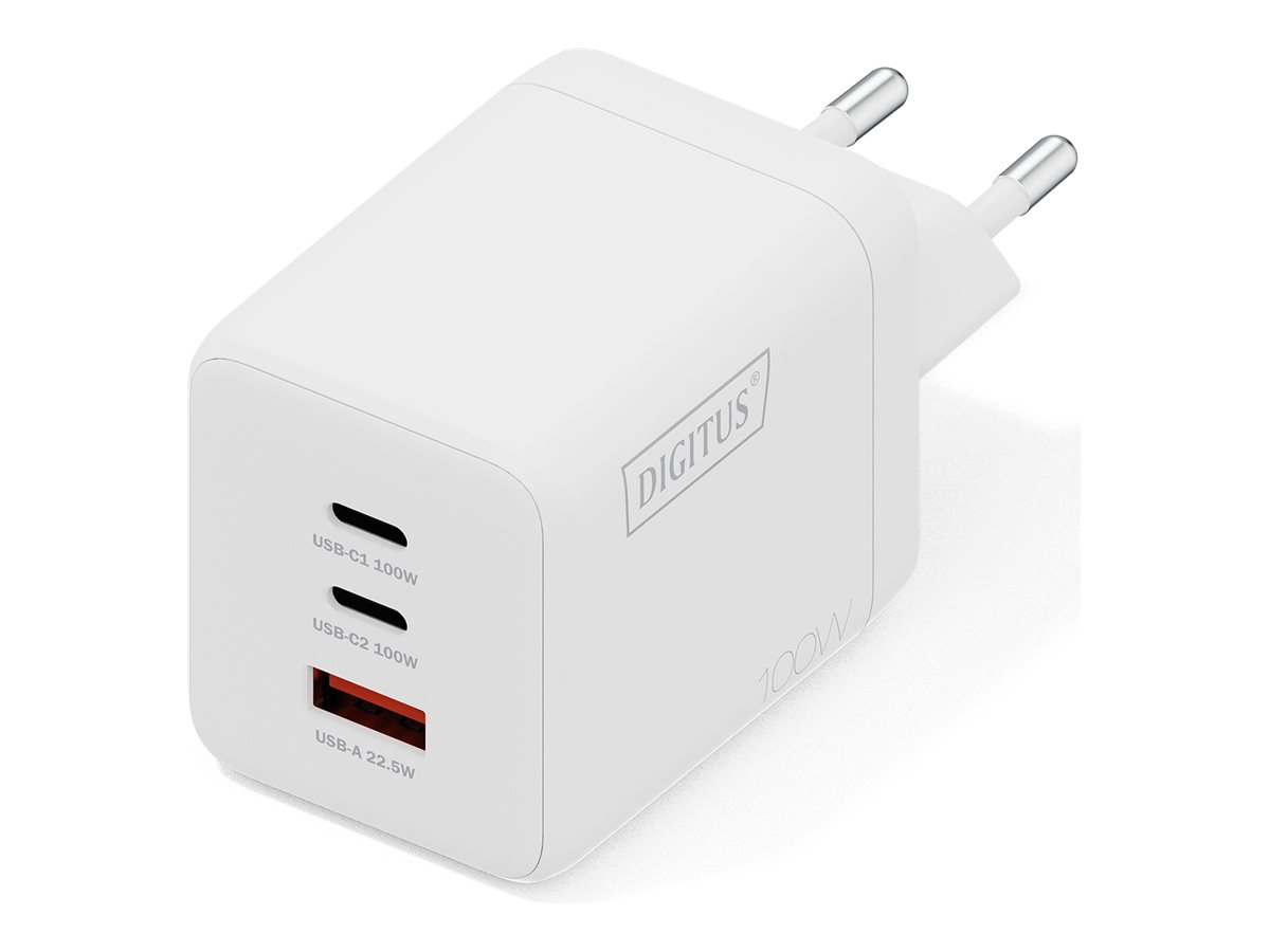 USB-Ladegerät GaN 100W,  2x USB-C,  1x USB-A    weiß