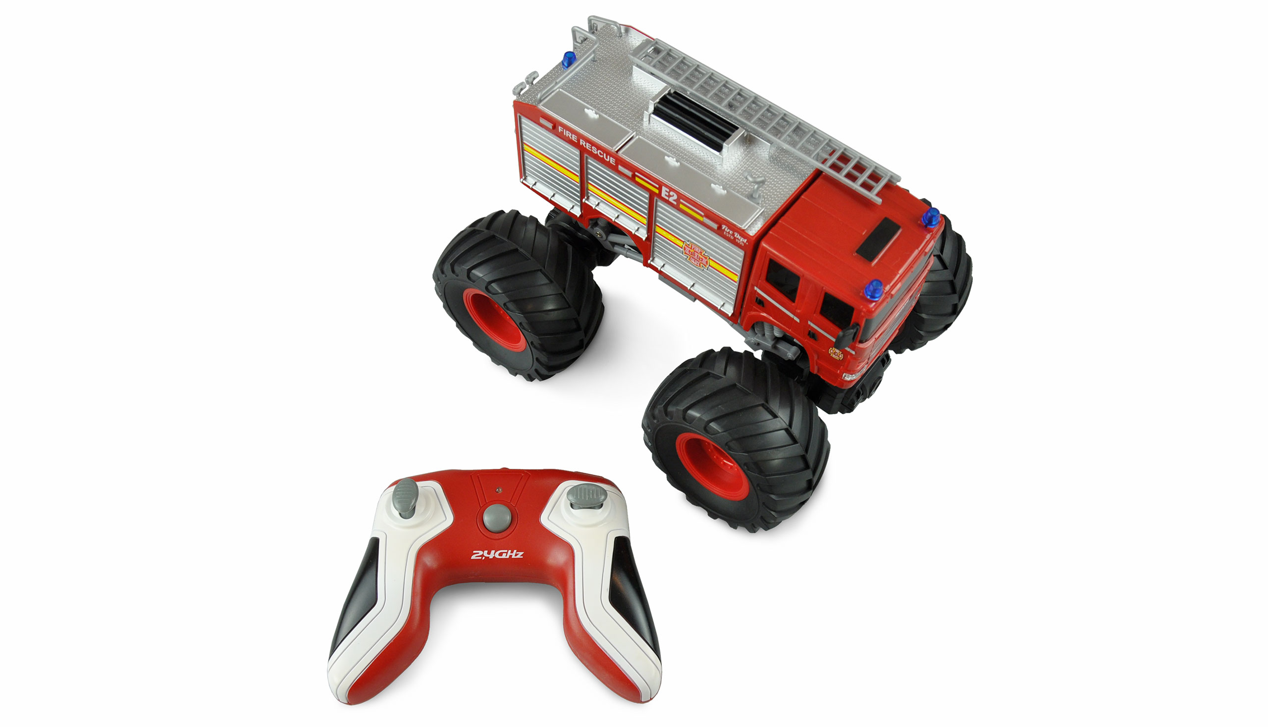 Amewi | Monster Feuerwehr Truck 1:18, RTR mit LED Beleuchtung & Sound - rot