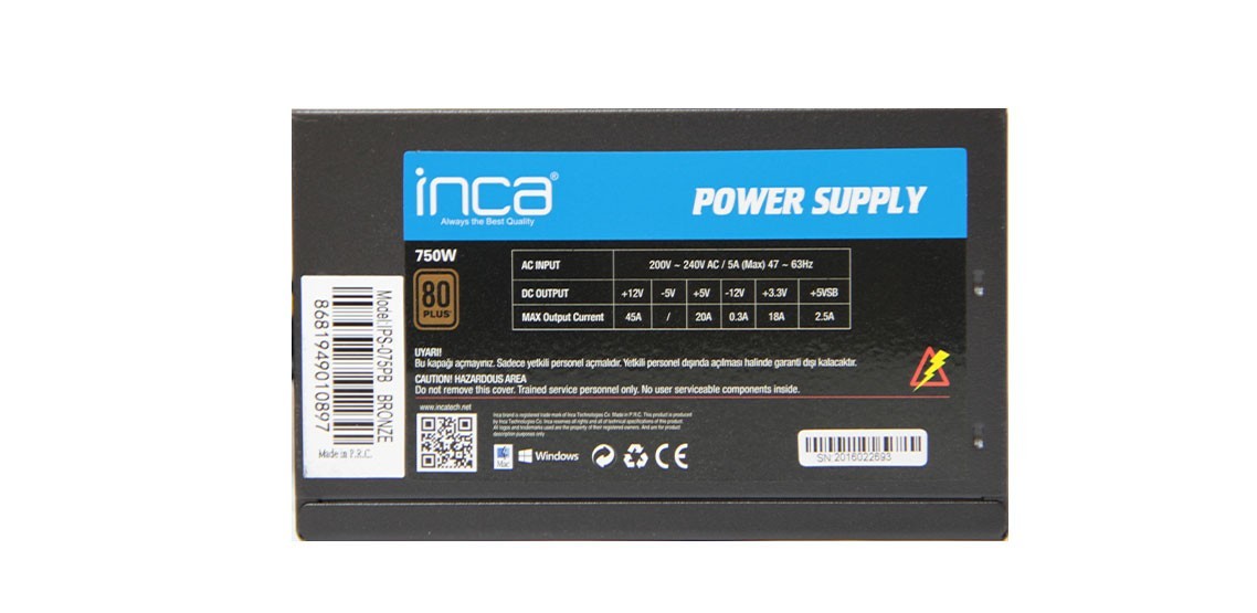 INCA Netzteil IPS-075PB 750W 80+Bronze 1x 140mm Lüfter