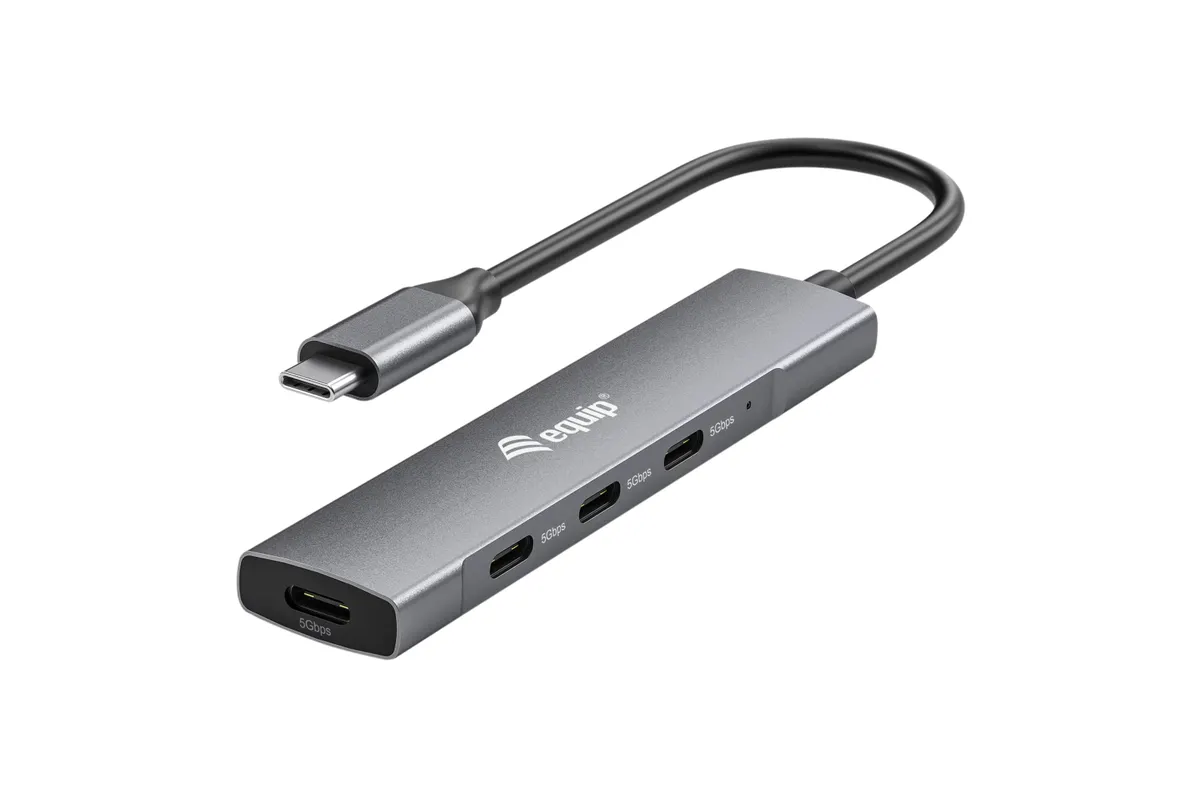 128961 | USB-C 4-Port Hub | 1x USB 3.2 Gen 1 + 3x USB 2.0 | 5 Gbit/s | Aluminium | Silber
