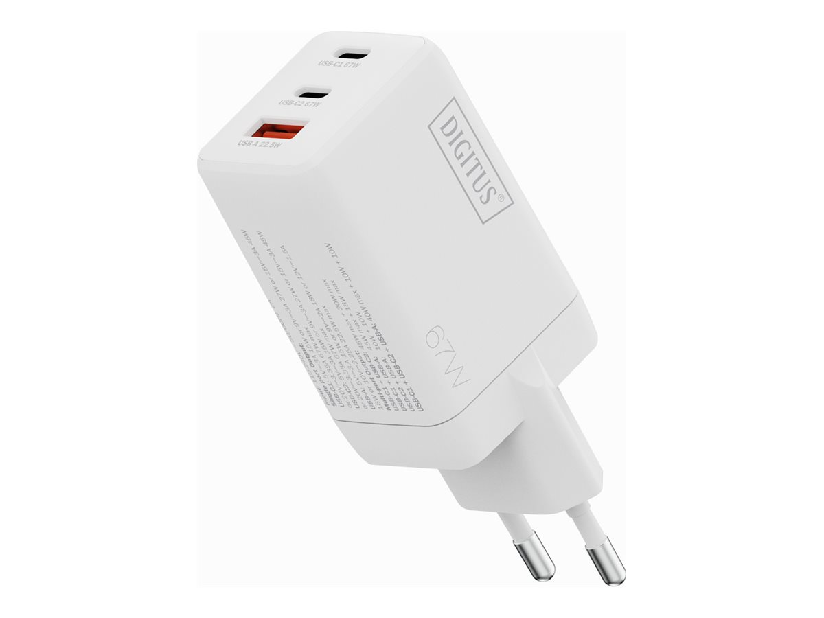 USB-Ladegerät GaN  67W,  2x USB-C,  1x USB-A    weiß
