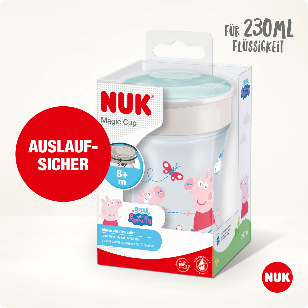 NUK |Trinkbecher | Peppa Pig Magic Cup | 230ml | Türkis