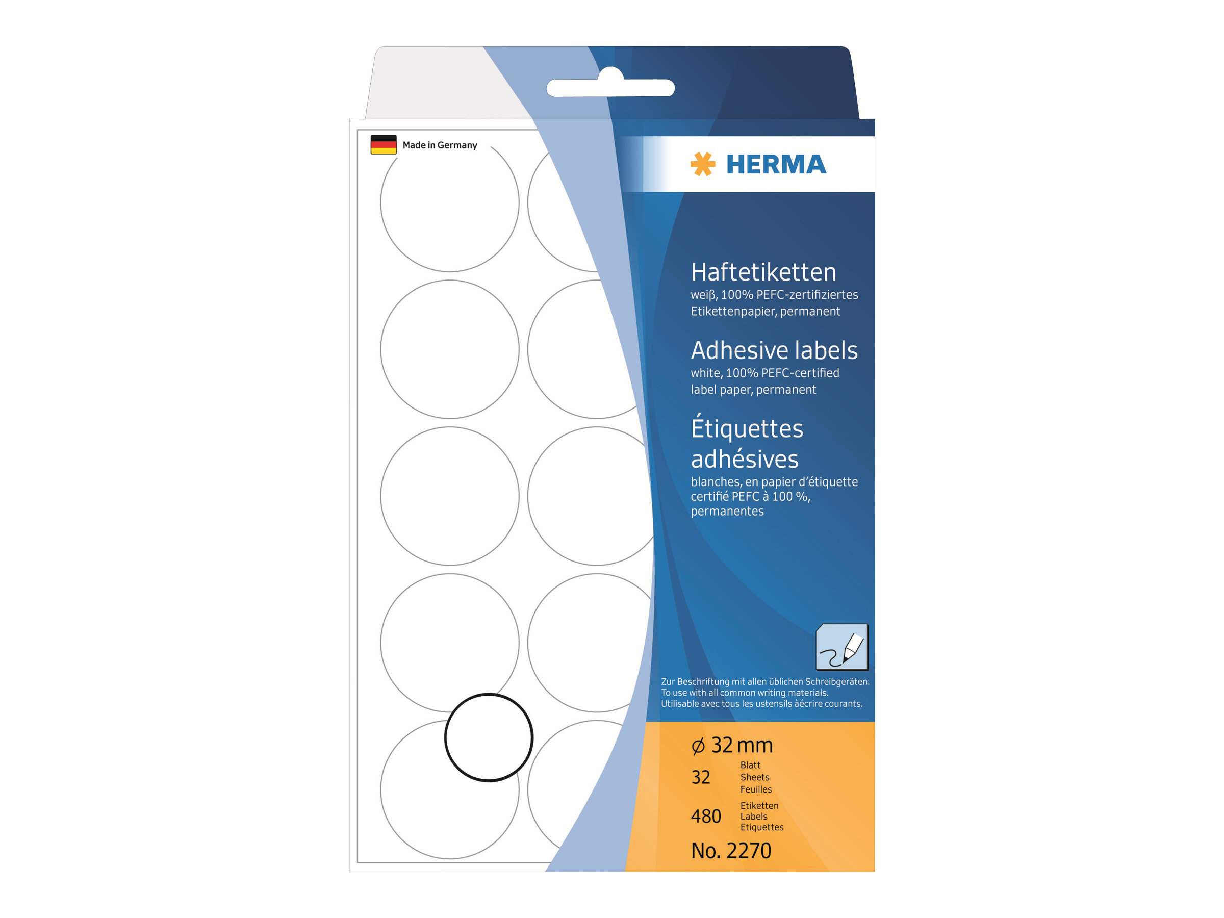 HERMA Permanenter Klebstoff - weiß - 32 mm rund 480 Etikett(en) (32 Bogen x 15)