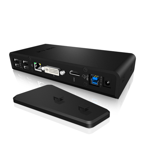 ICY BOX | Multi-Dockingstation für PC/Notebook, 2x Video (HDMI+DVI), 1x GigabitLAN, Audio (IN/OUT), 2x USB 3.2 Gen 1, 4x USB 2.0 | black