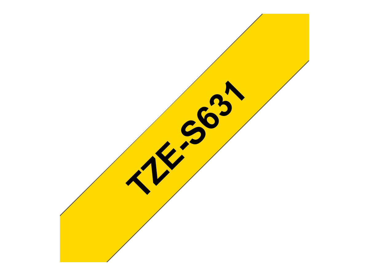 Brother TZe-S631 - Extra starker Klebstoff - Schwarz auf Gelb - Rolle (1,2 cm x 8 m)