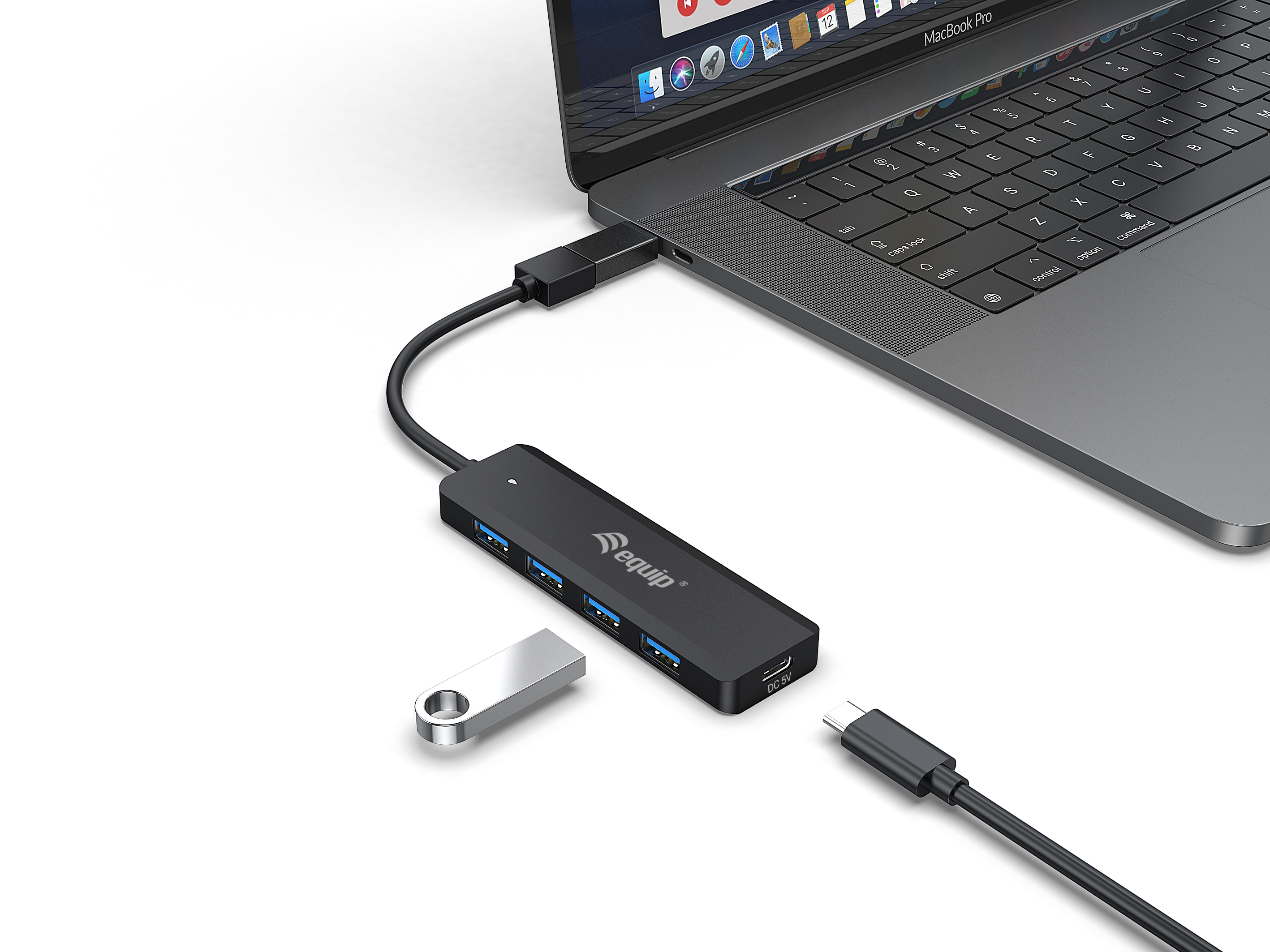 USB-Hub 4-Port 3.2  ->4x3.0 +USB-C Adp.5Gbps o.Netz.sw