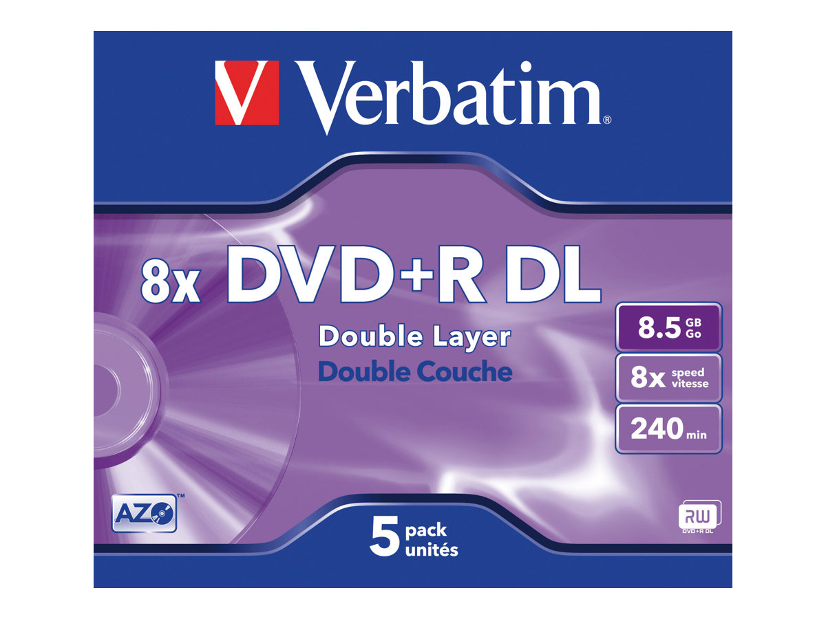 Verbatim 5 x DVD+R DL - 8.5 GB (240 Min.) 8x - mattsilber - Jewel Case (Schachtel)