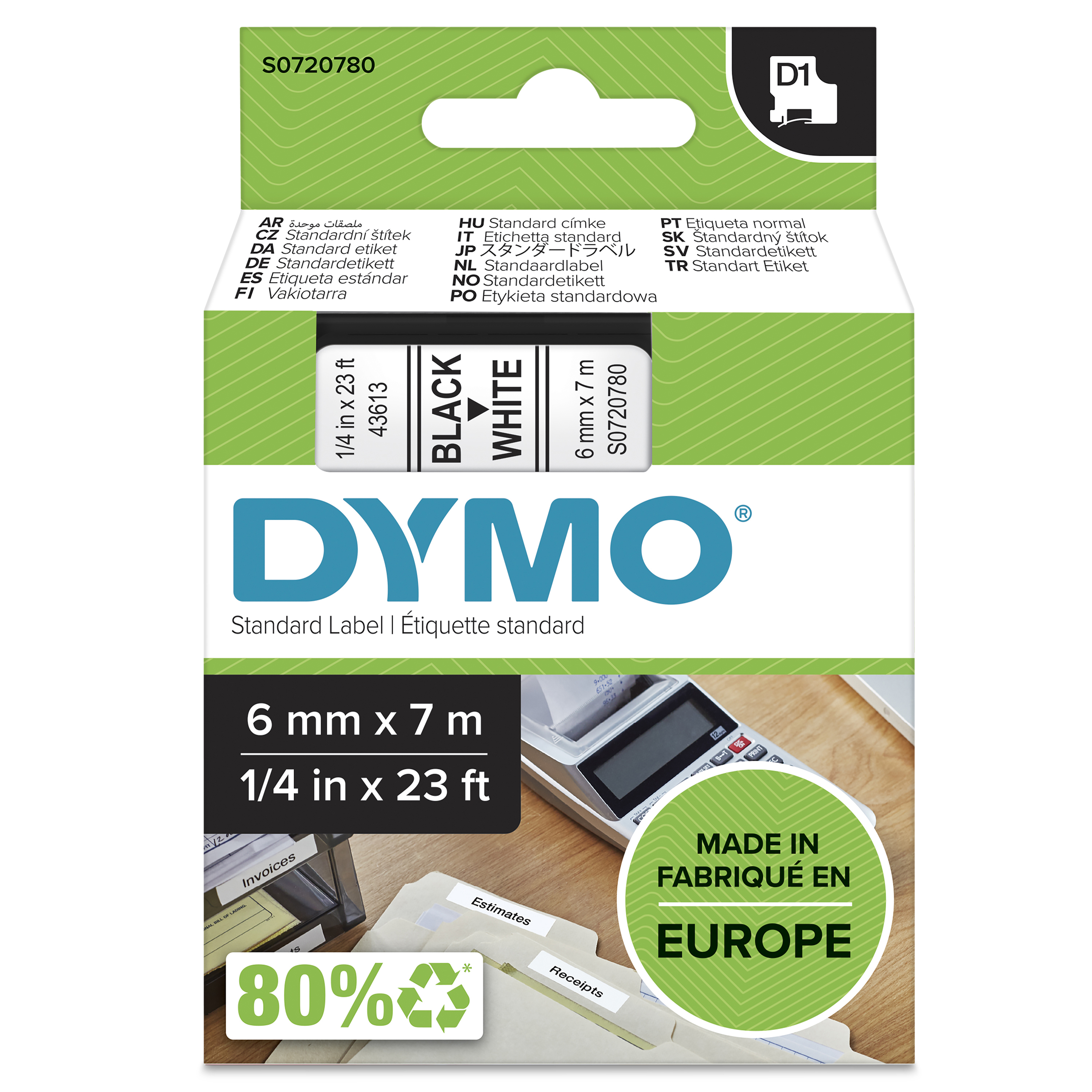 DYMO | Original D1-Schriftband für LabelManager | Polyester | wieder ablösbar | schwarz auf gelb | 6mmx7m