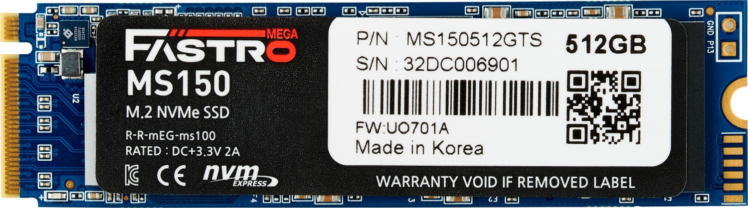 MegaFastro SSD 512GB  MS150 Series PCI-Express NVMe intern retail
